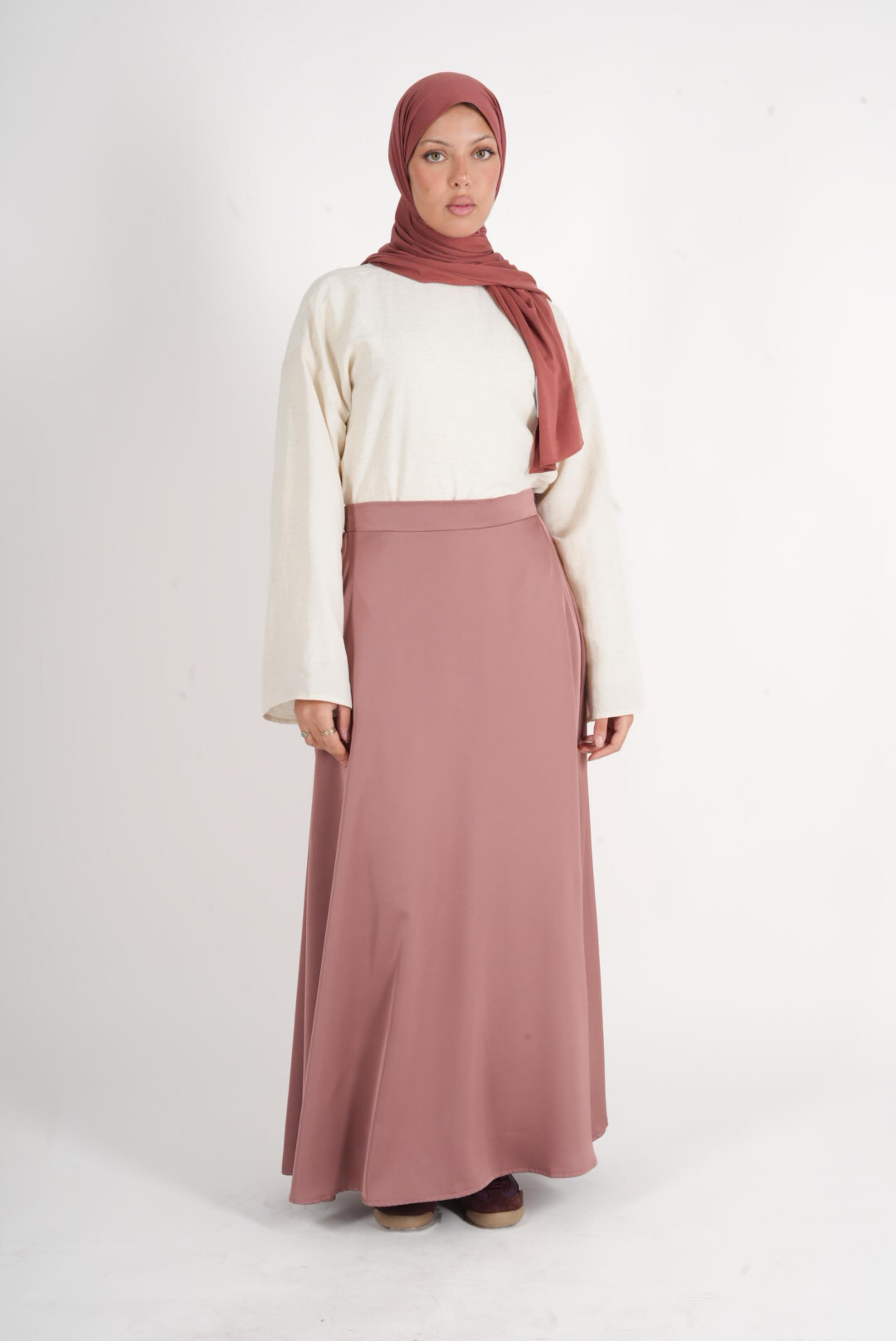 Old pink satin flared skirt