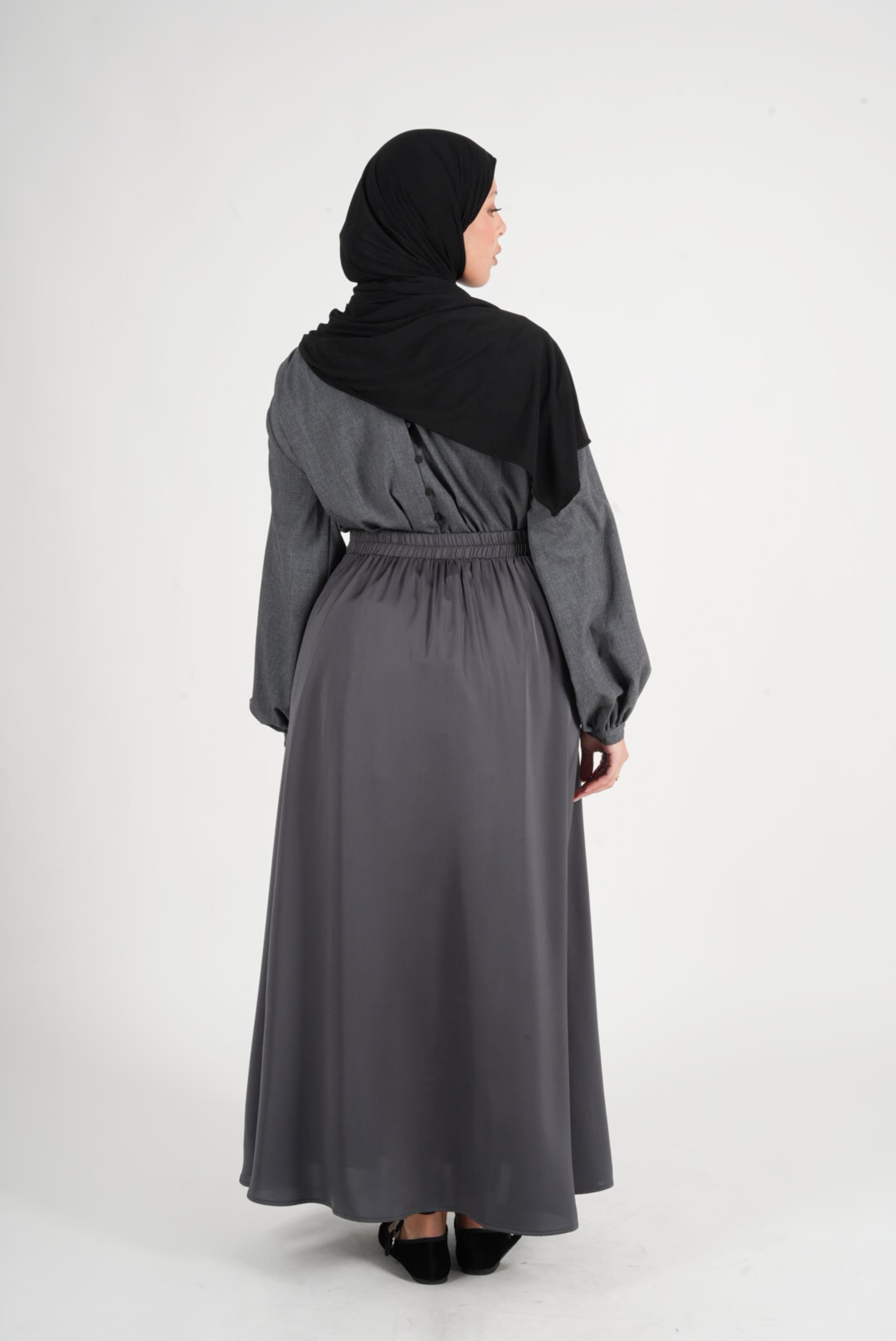 Grey satin flared skirt