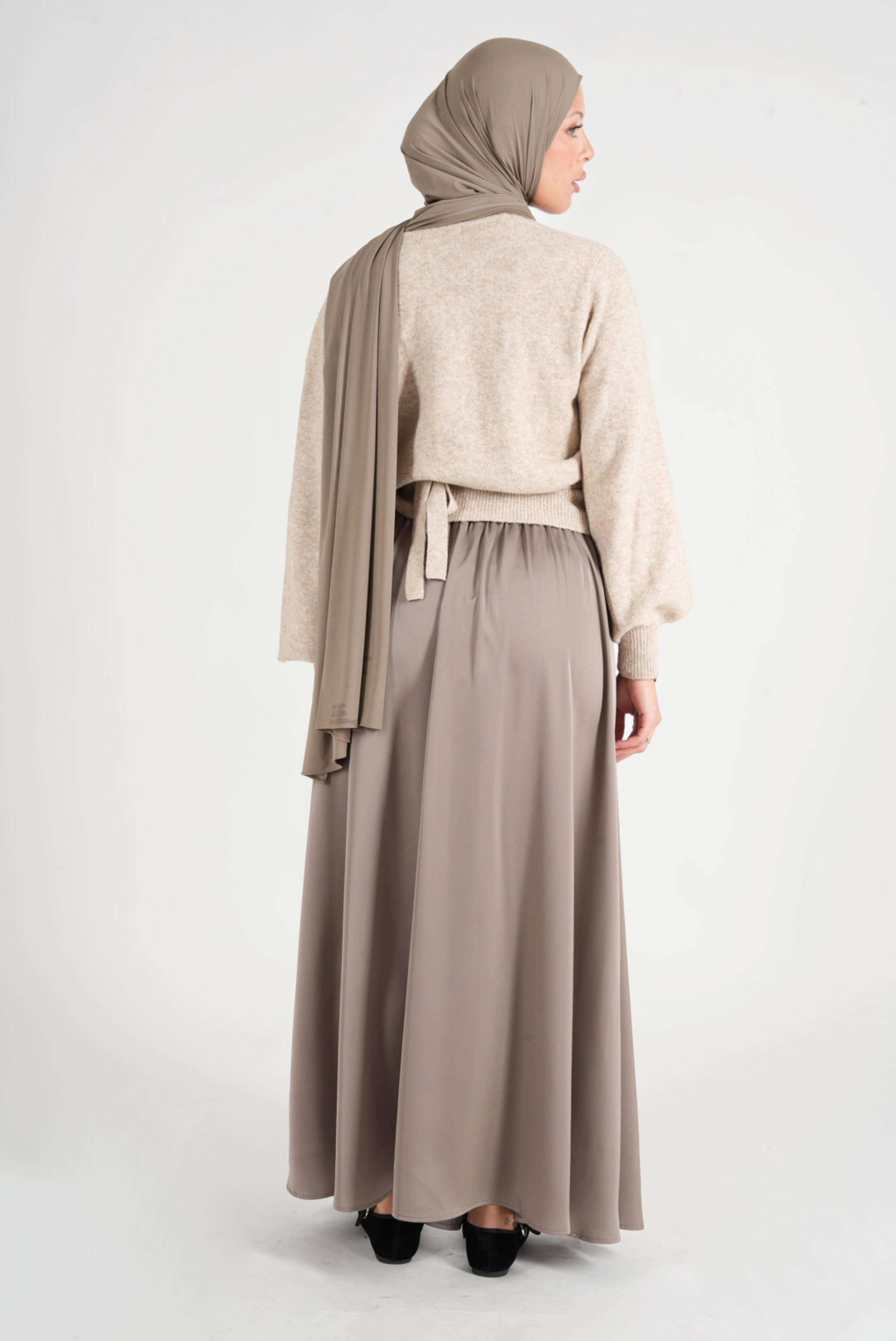 Taupe satin flared skirt