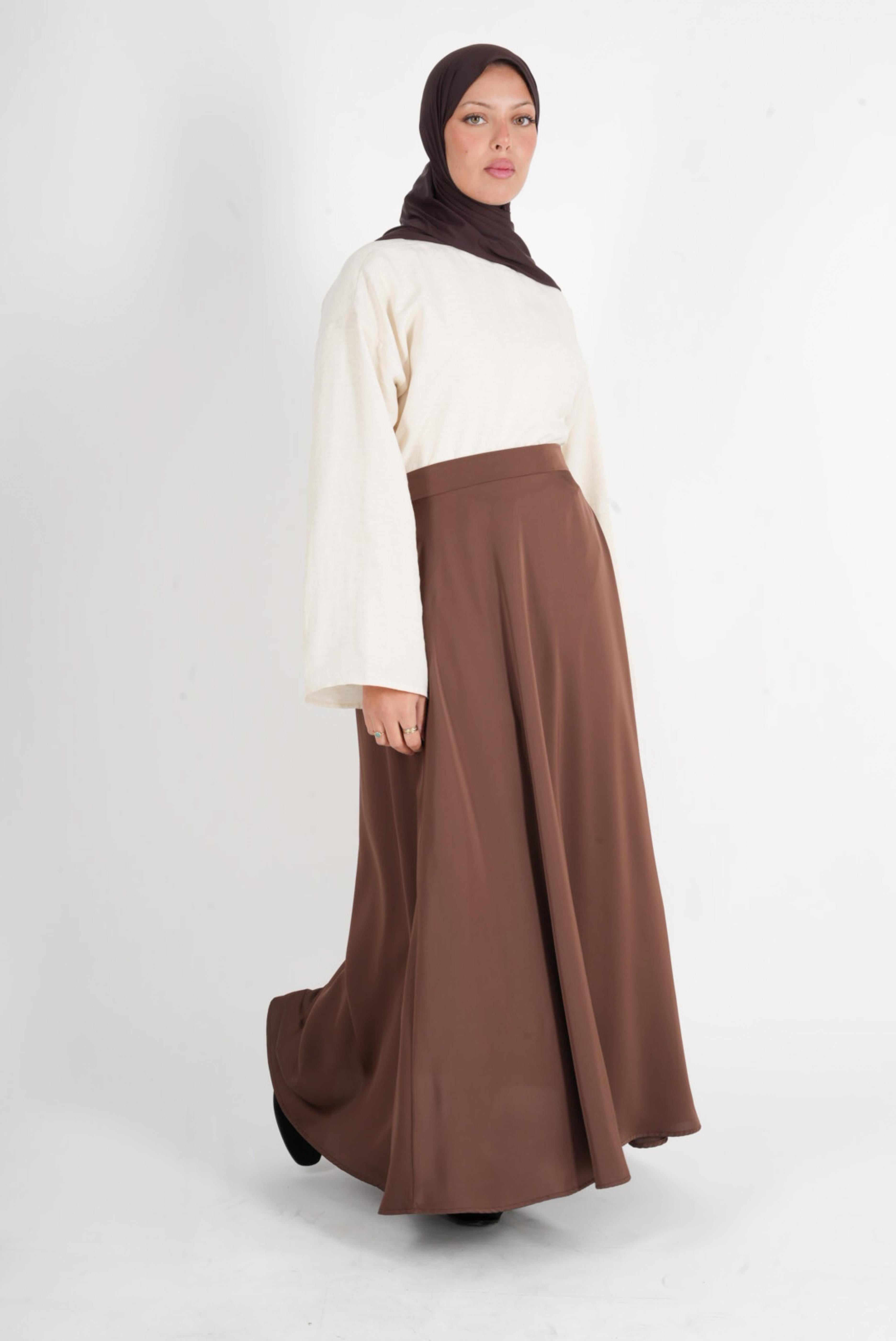 Brown satin flared skirt