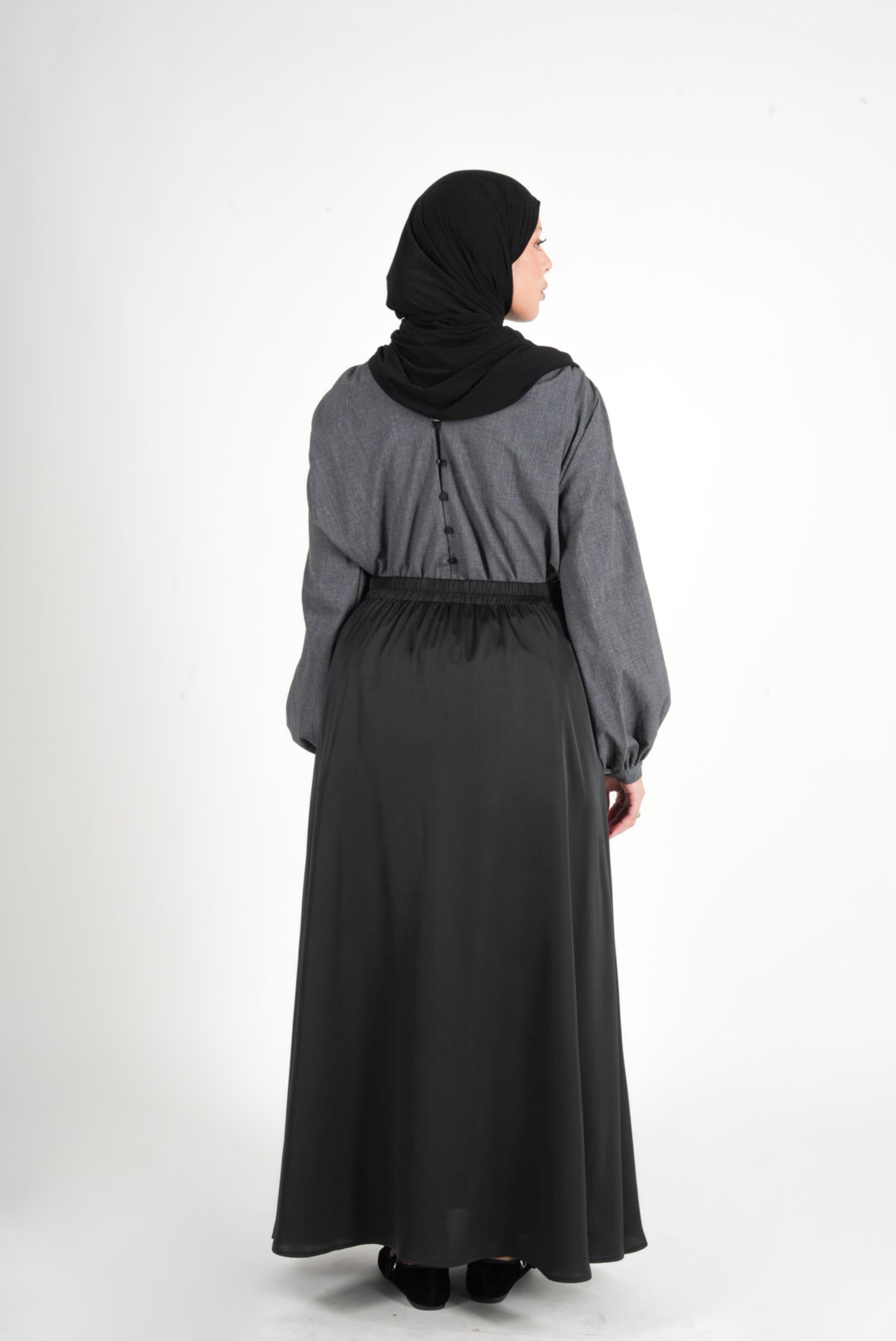 Black satin flared skirt