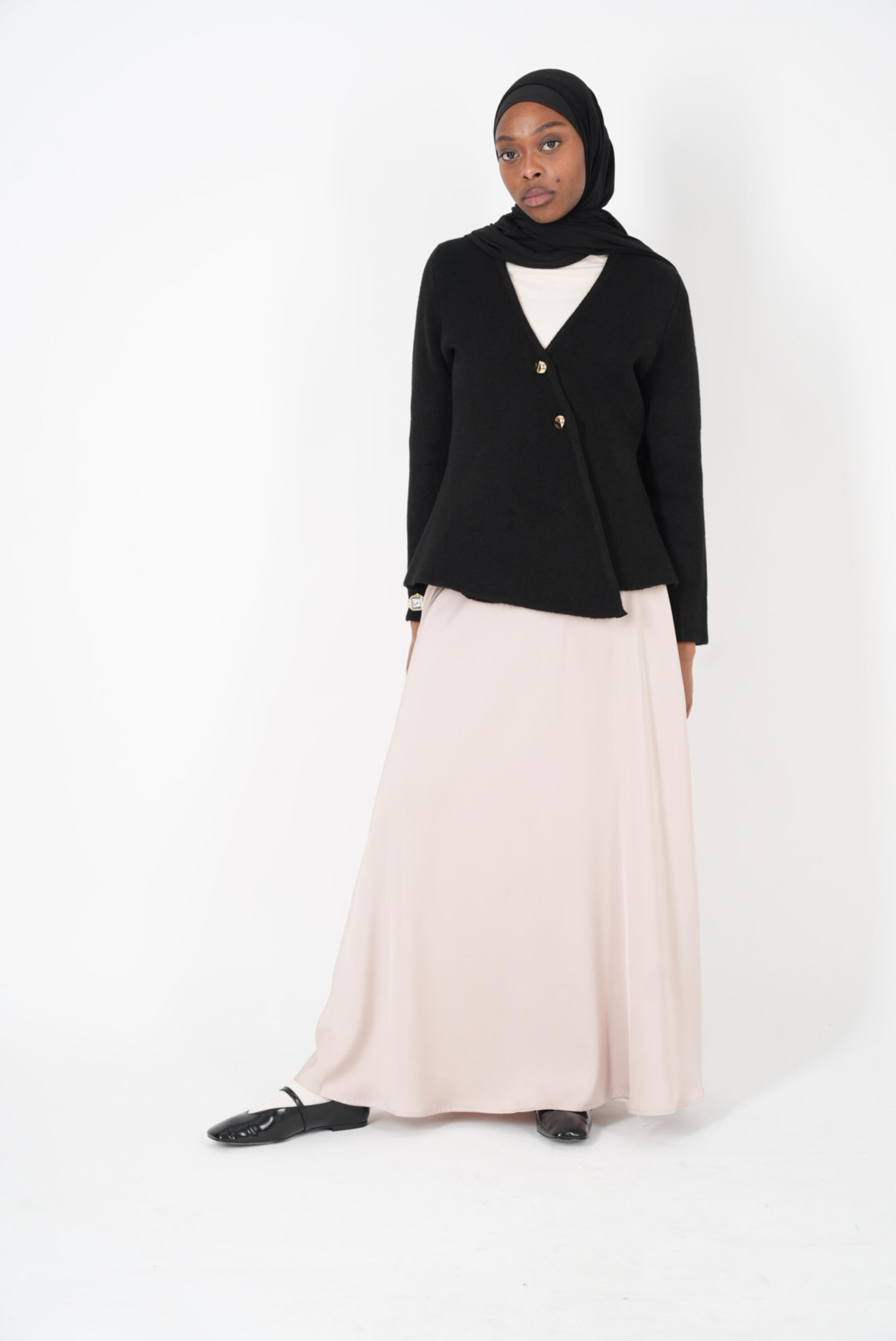 Beige satin flared skirt