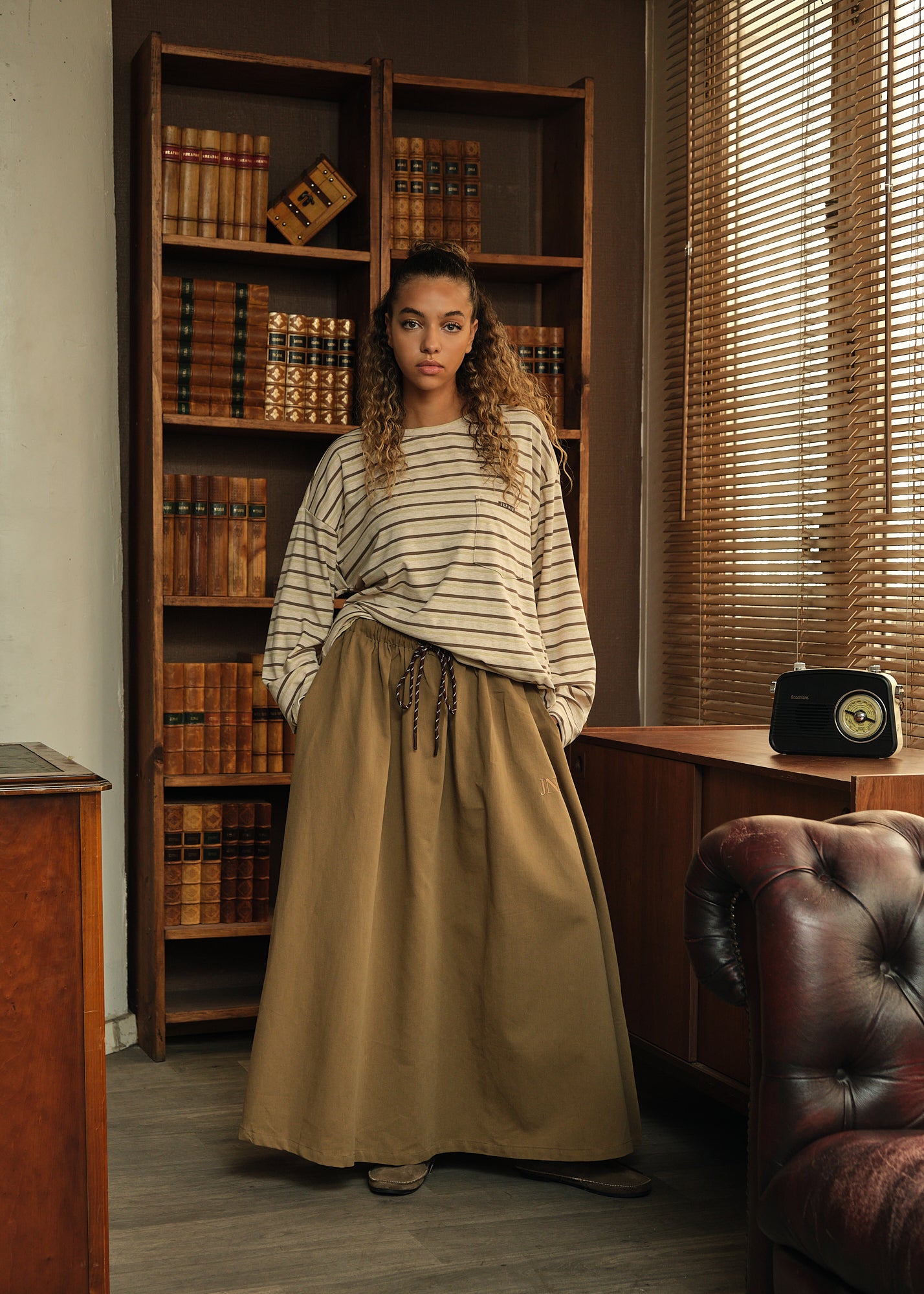 Oversized skirt coton olive