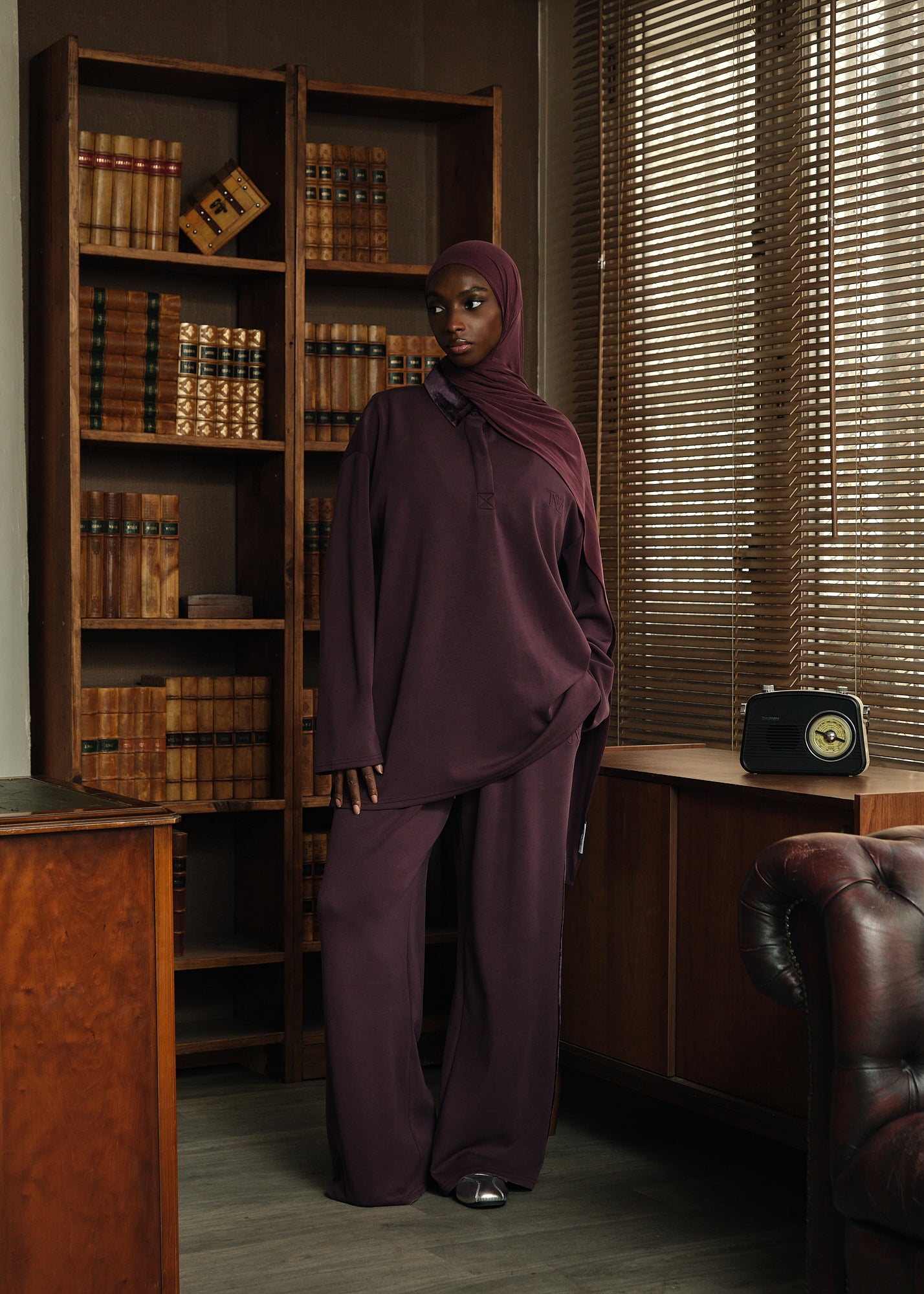 Ensemble polo velours prune