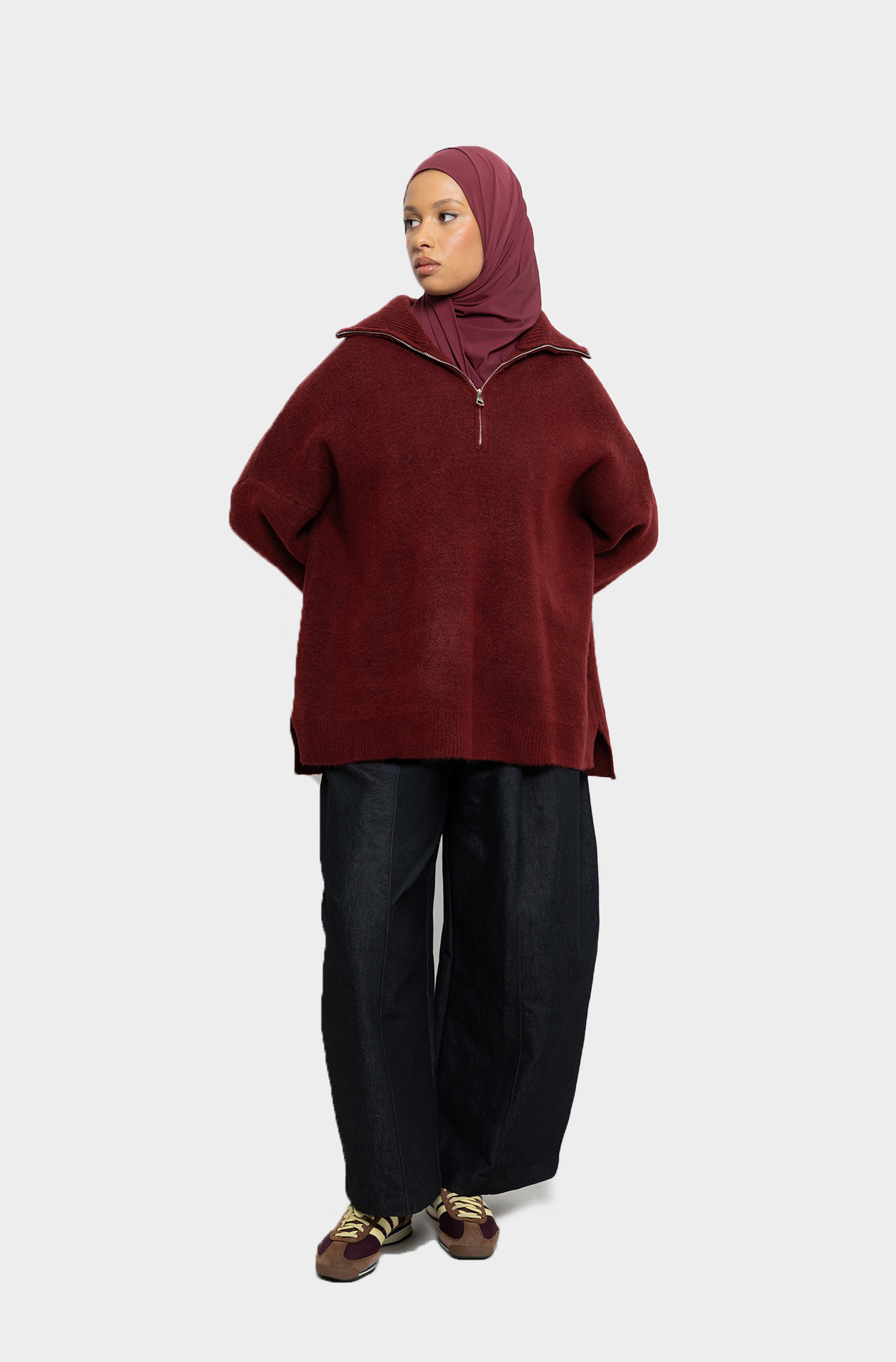 Pull col zip Bordeaux