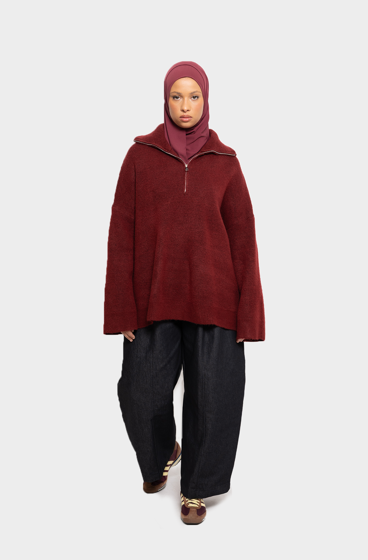 Pull col zip Bordeaux