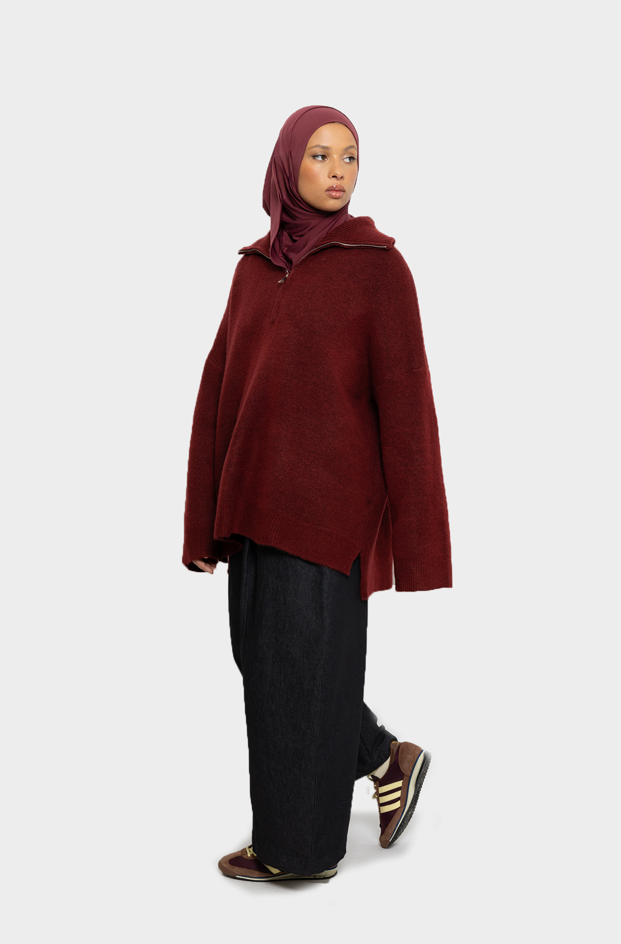 Pull col zip Bordeaux