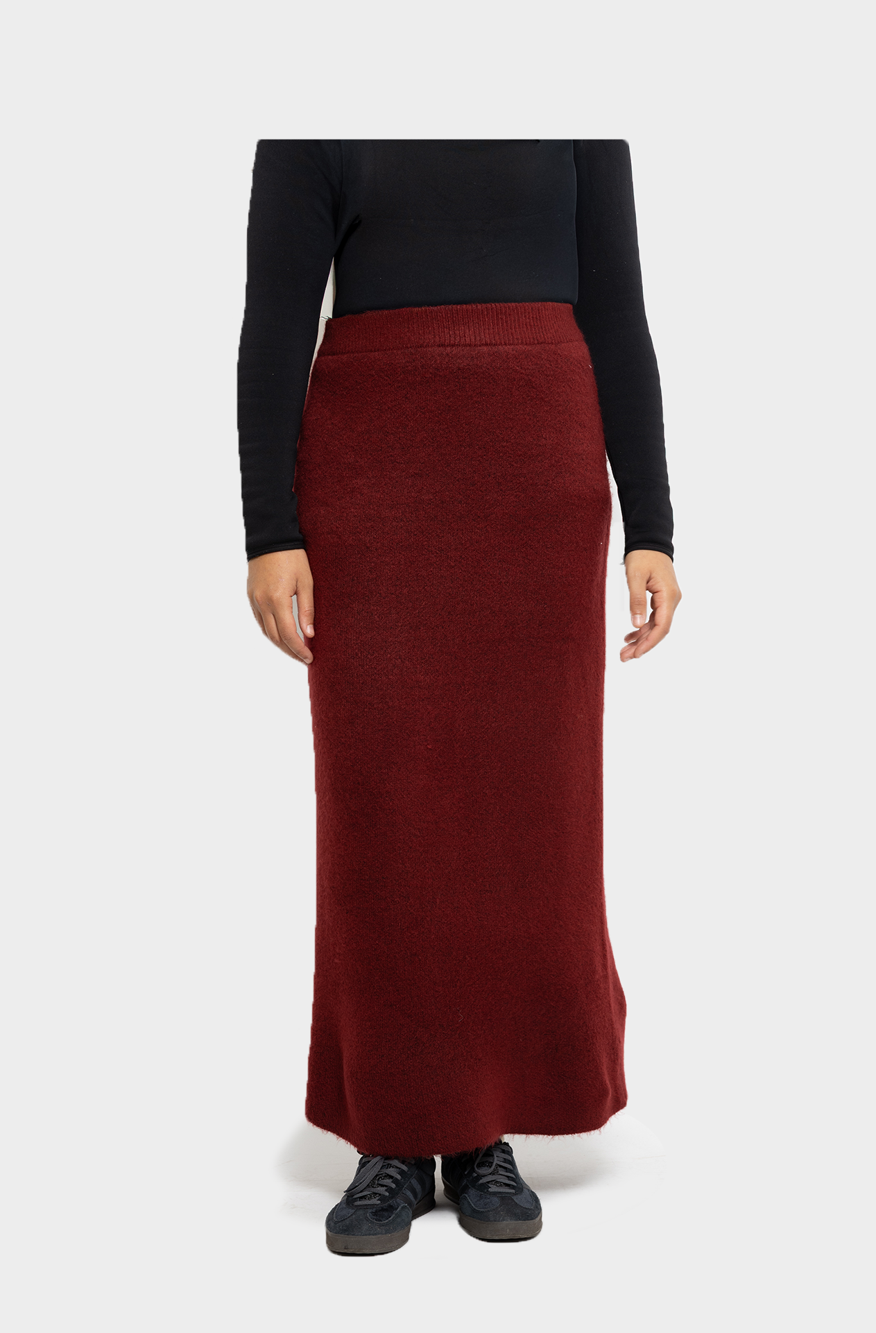Jupe droite en laine bordeaux