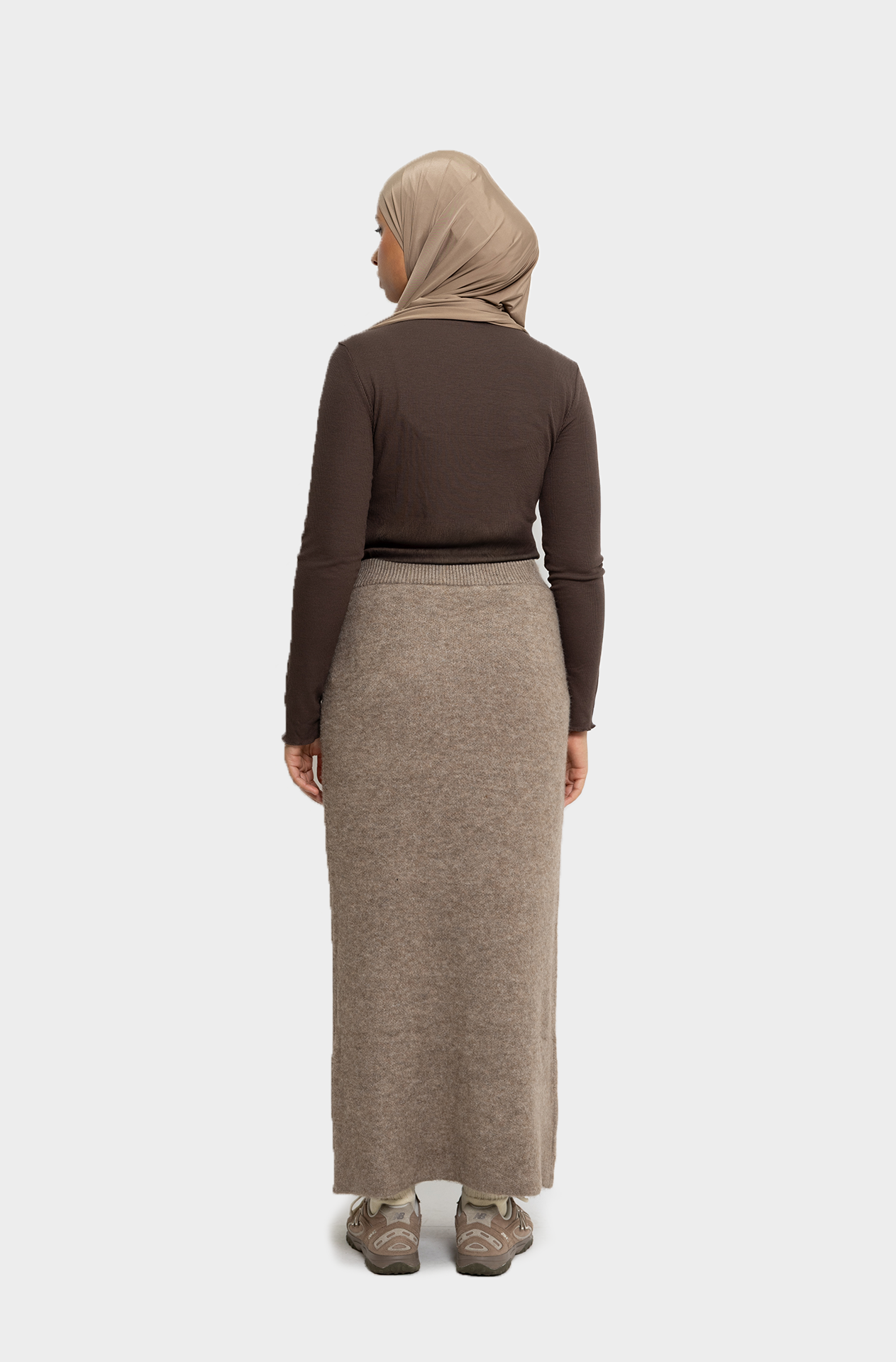 Jupe droite en laine Taupe