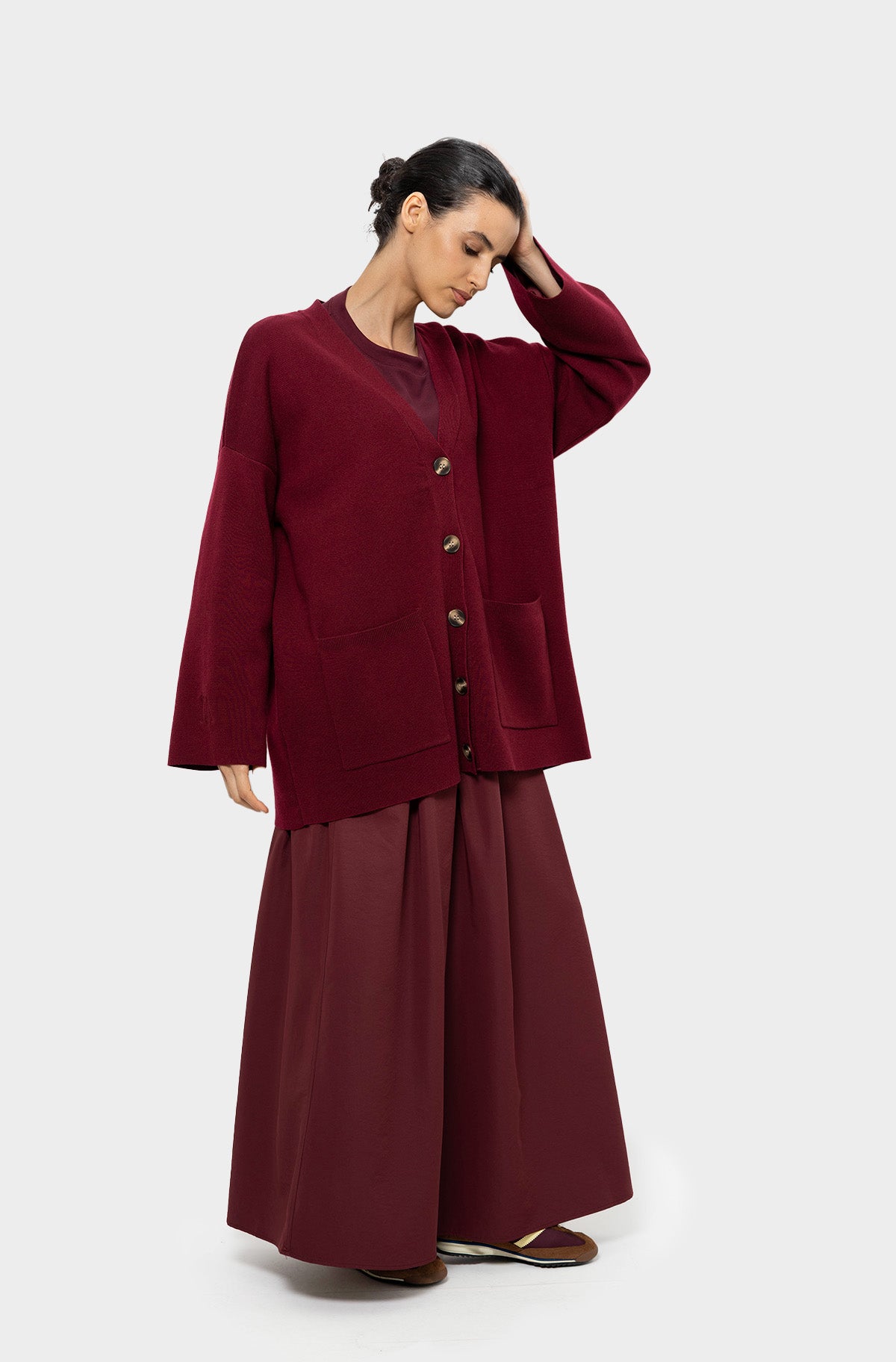 Burgundy short merino wool cardigan