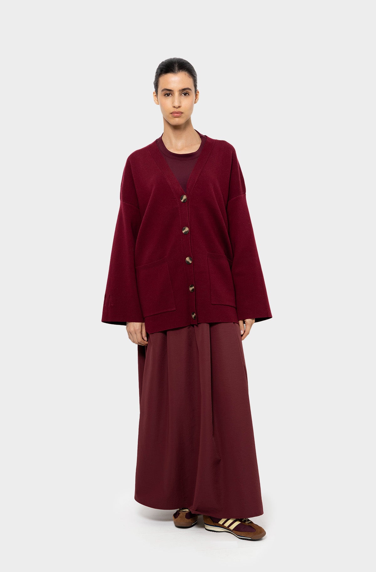 Burgundy short merino wool cardigan