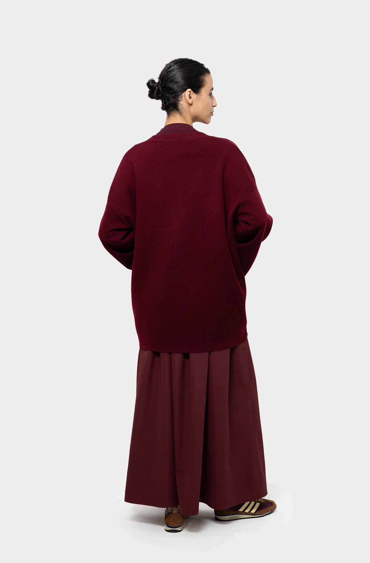 Burgundy short merino wool cardigan