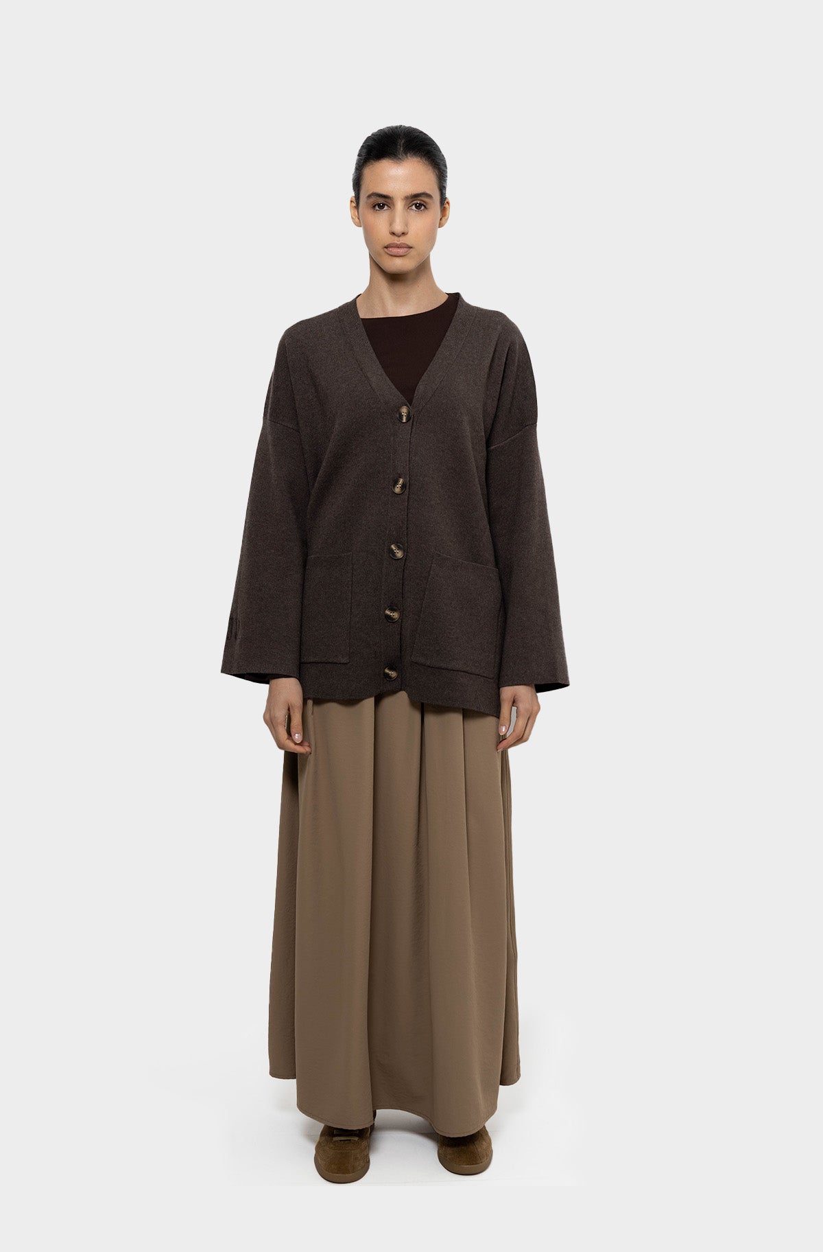 Brown short cardigan in merino wool