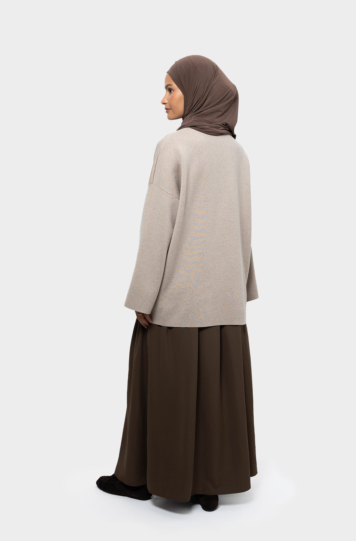 Taupe short cardigan in merino wool