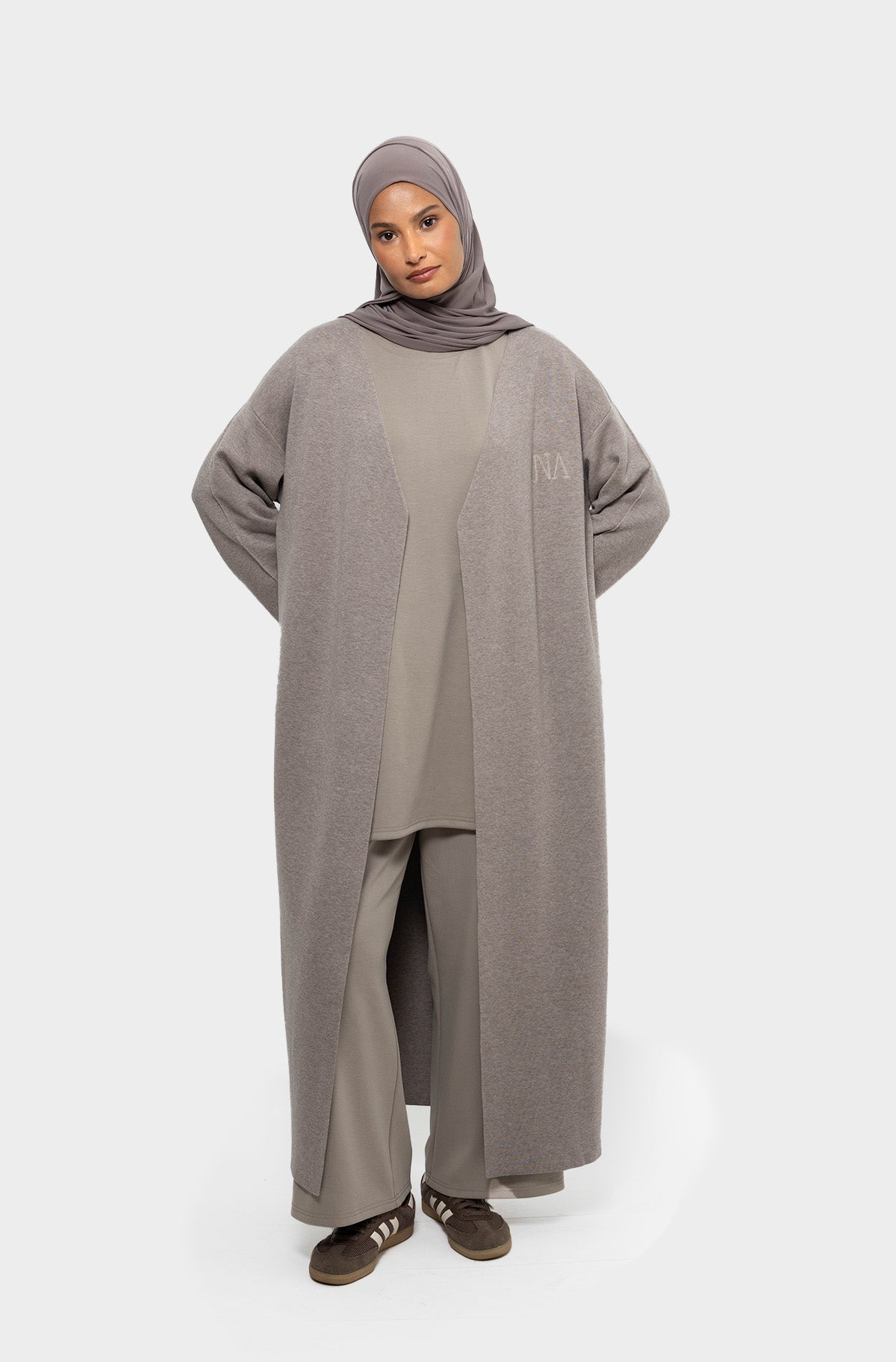 Long taupe cardigan