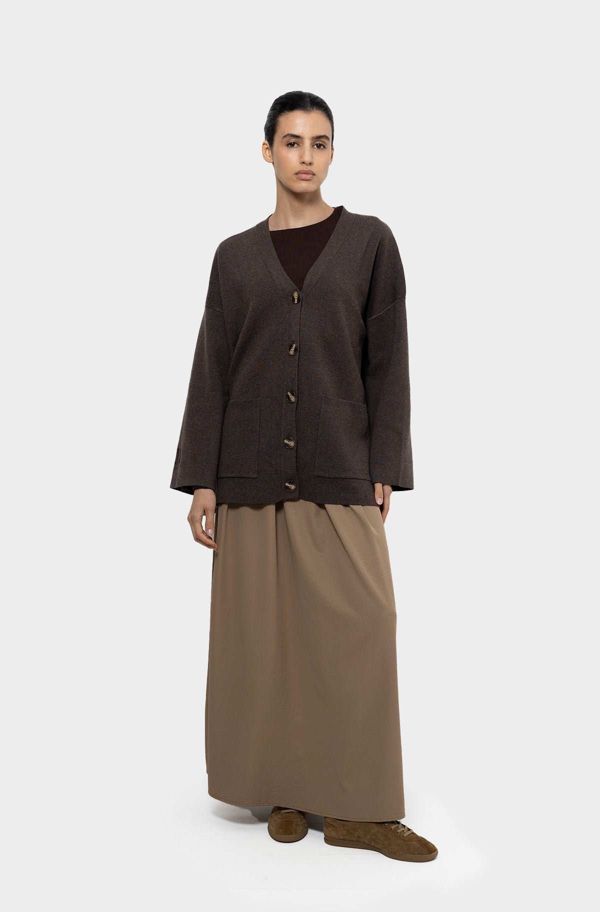 Brown short cardigan in merino wool