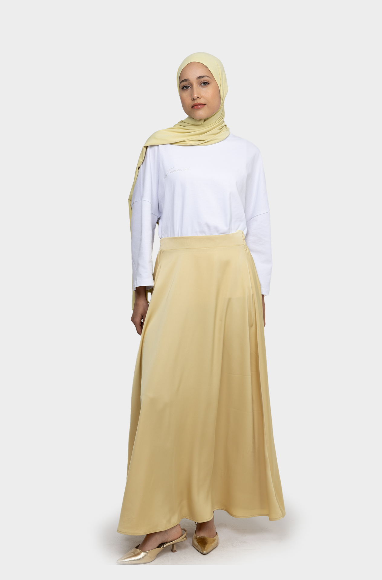 Black satin flared skirt