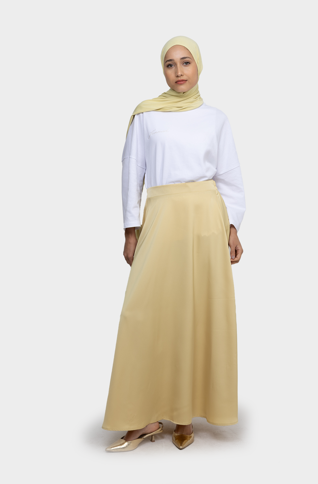 Black satin flared skirt