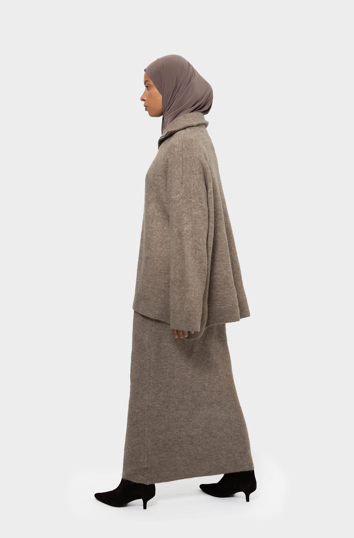 Ensemble jupe col zip taupe