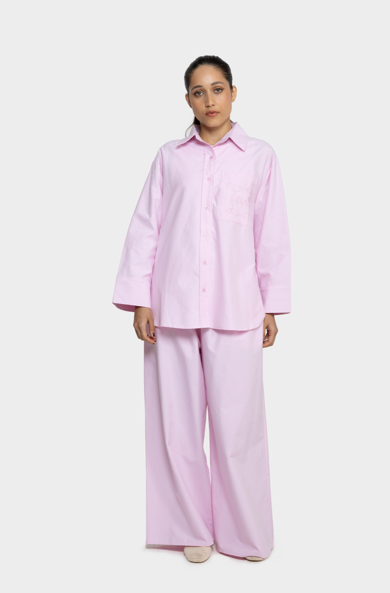 Pink oversized embroidered shirt