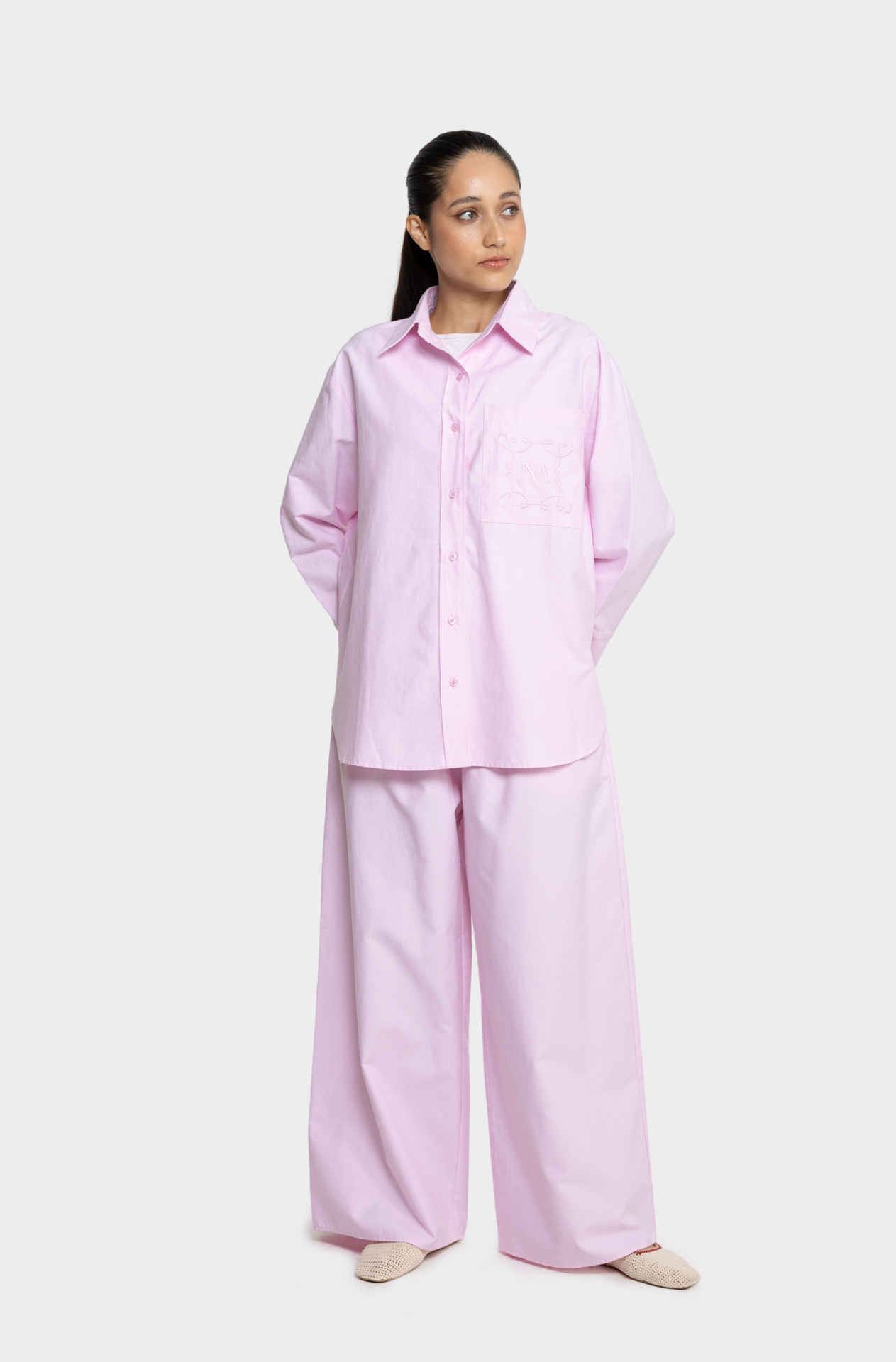Pink oversized embroidered shirt
