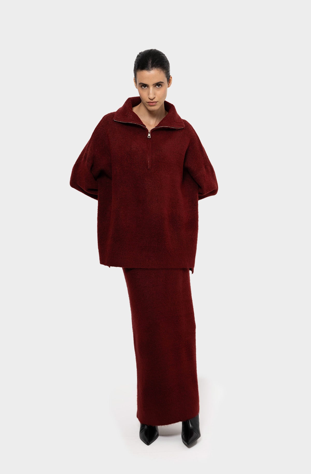 Ensemble jupe col zip bordeaux