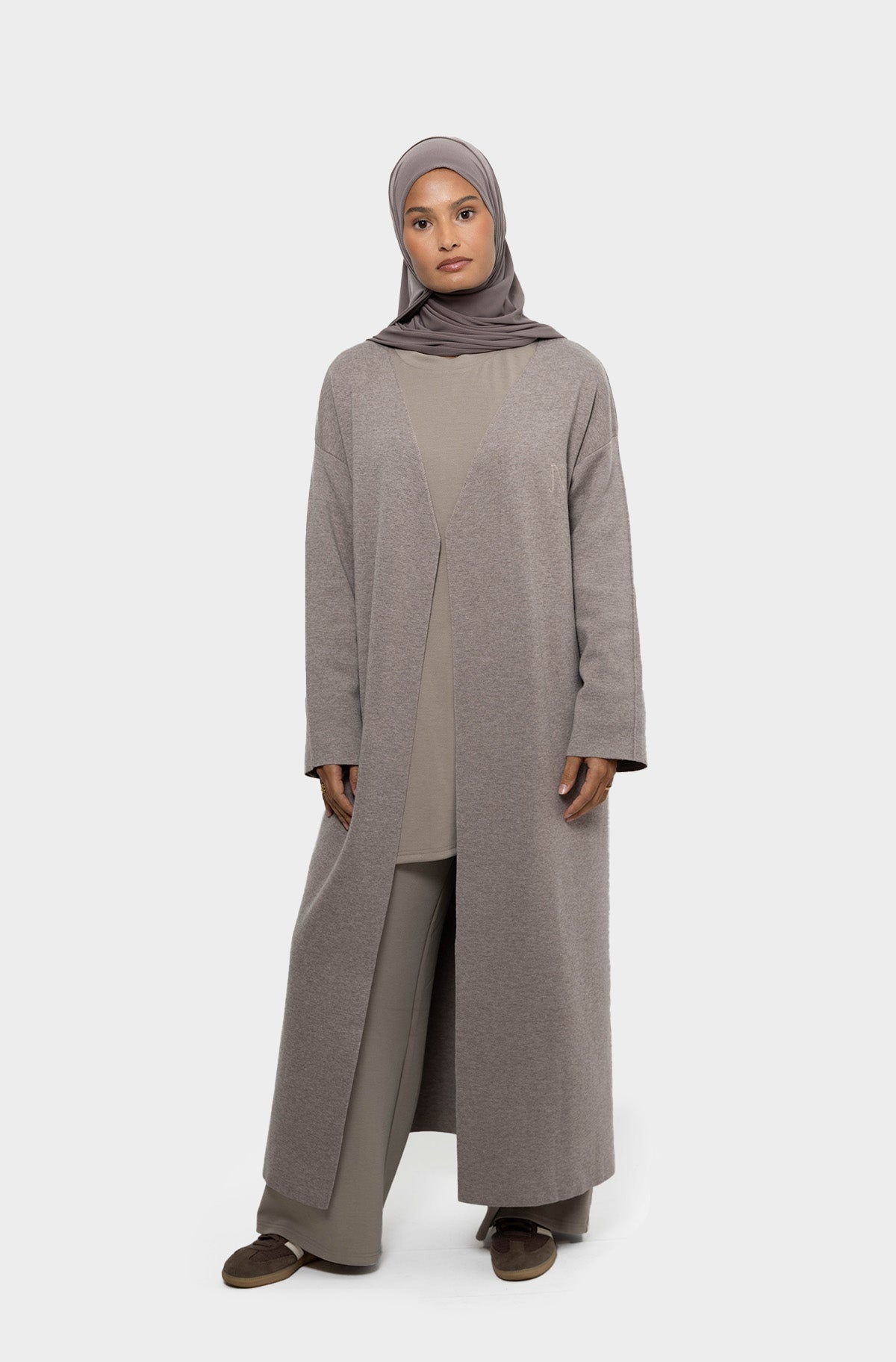 Long taupe cardigan