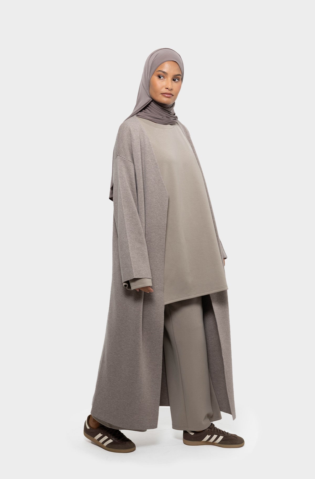 Long taupe cardigan