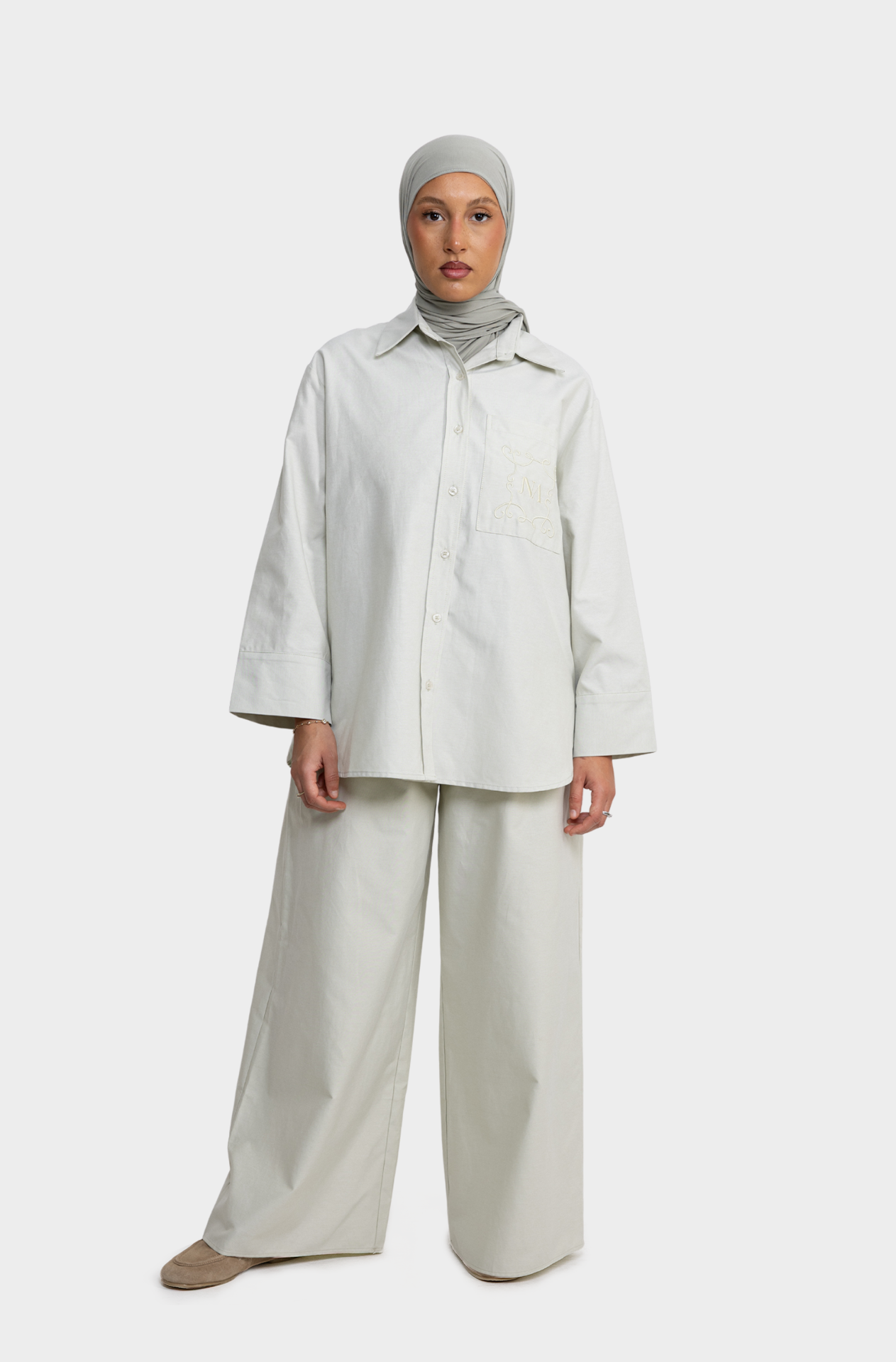 Sage oversized embroidered shirt