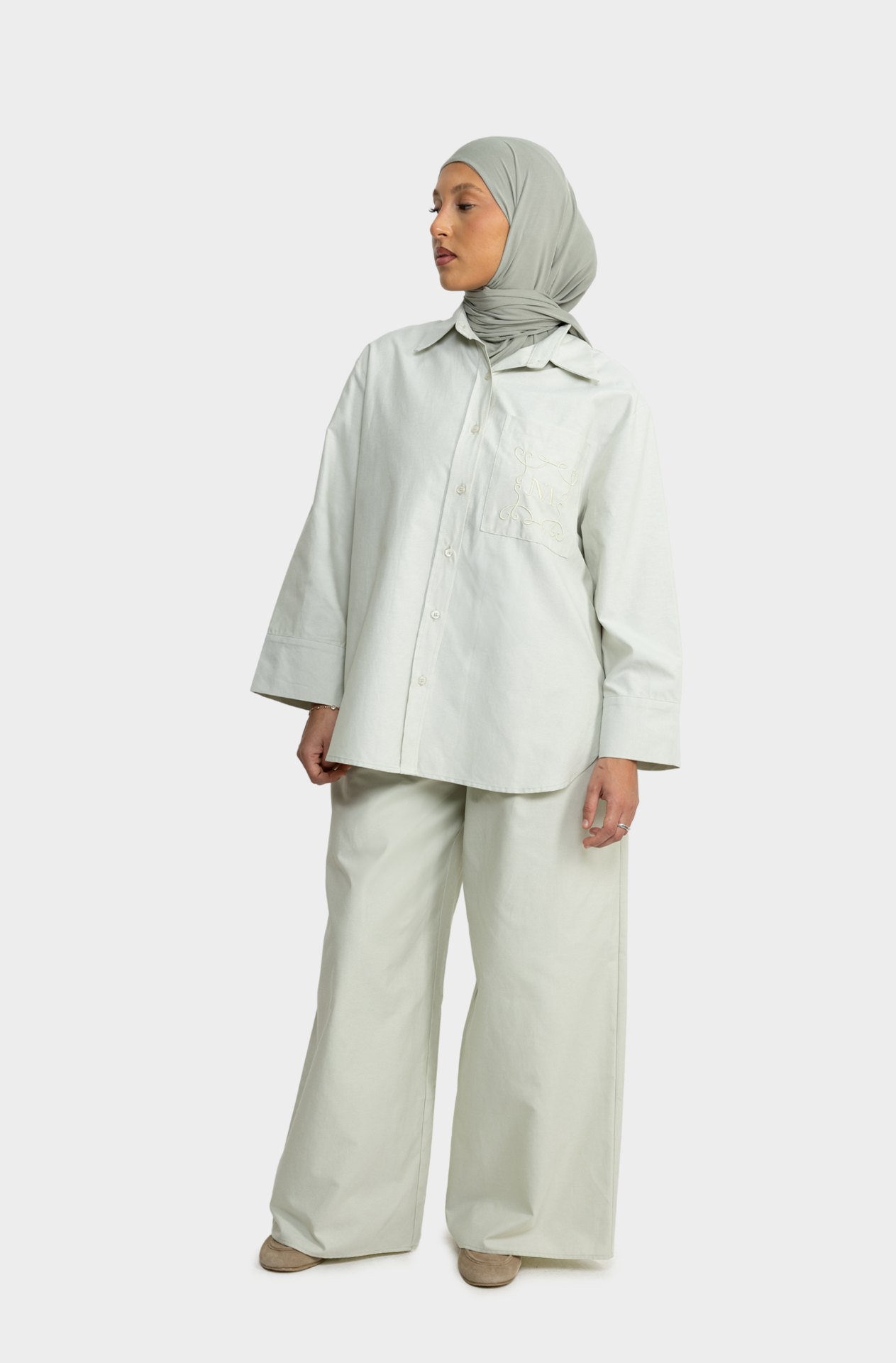 Sage oversized embroidered shirt