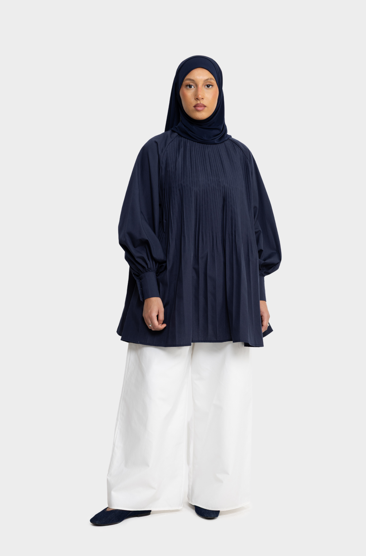 Navy blue pleated shirt