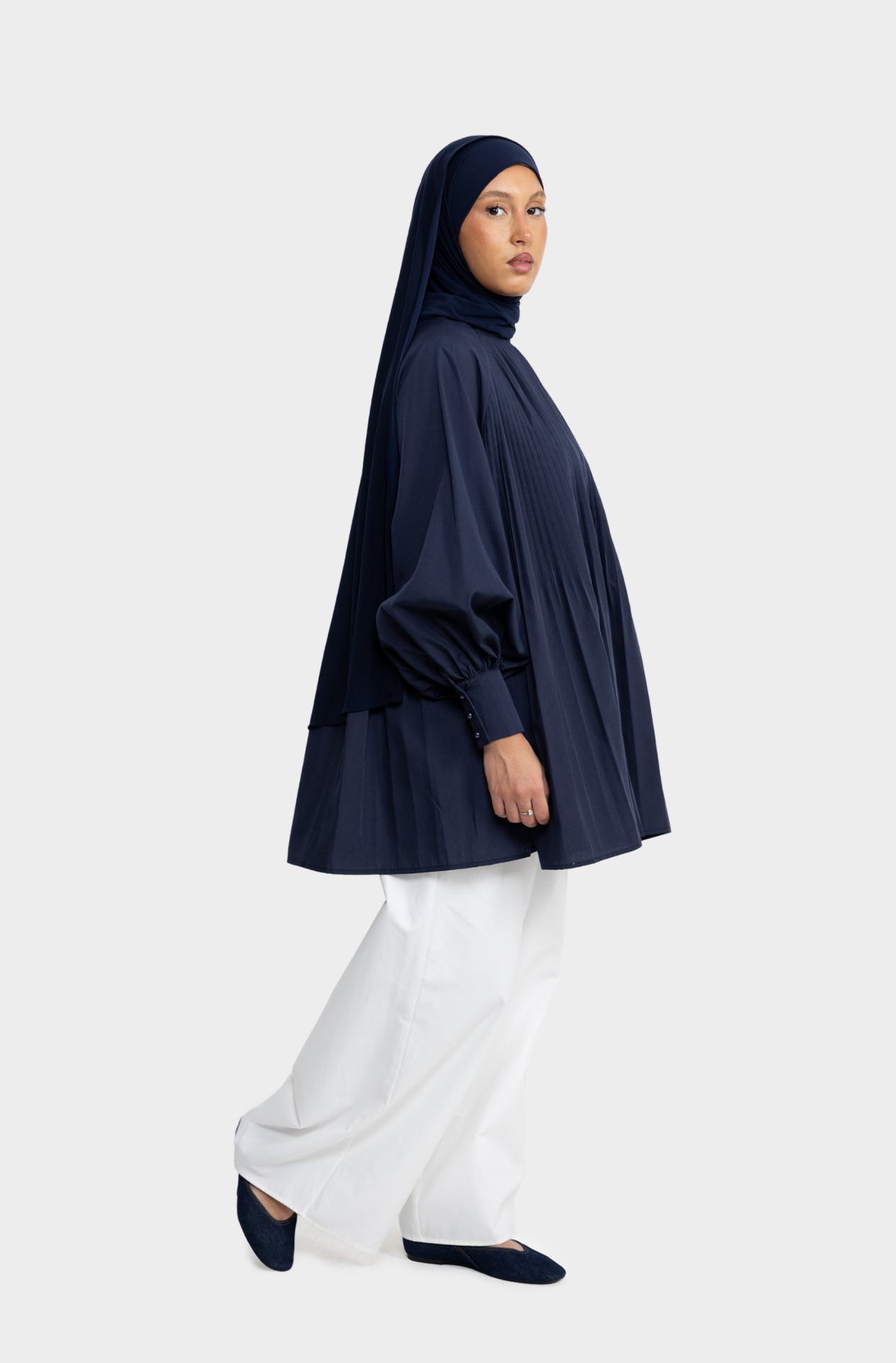 Navy blue pleated shirt