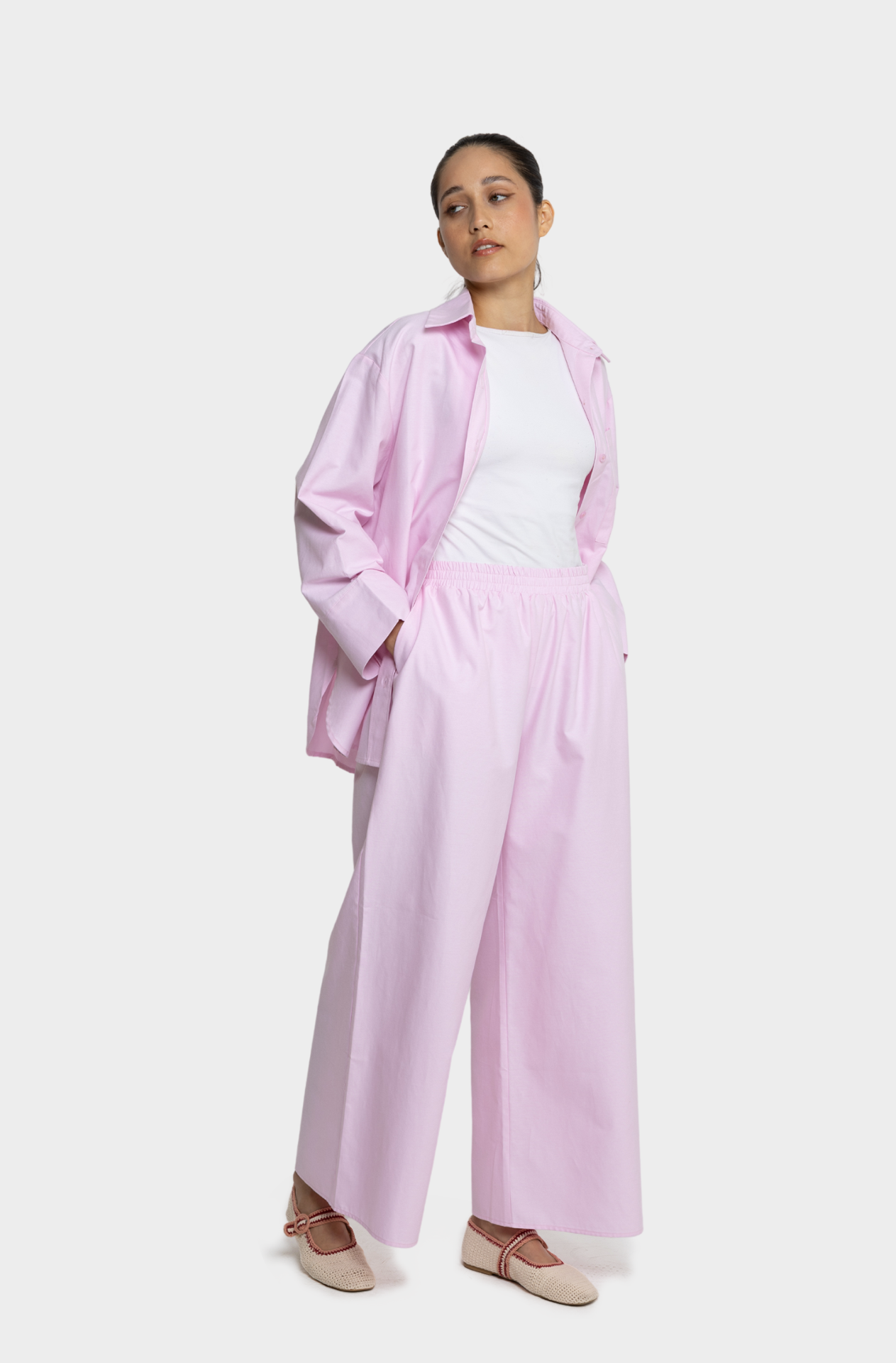 Pantalon oversize coton rose