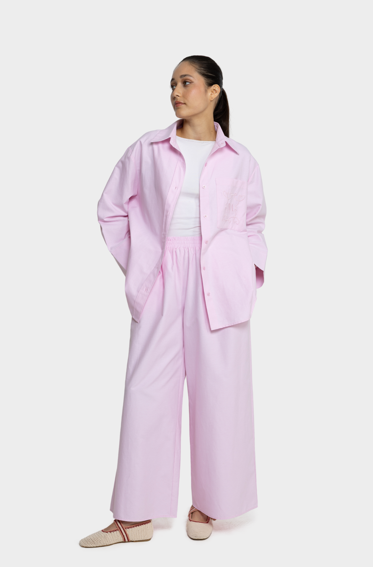 Pantalon oversize coton rose