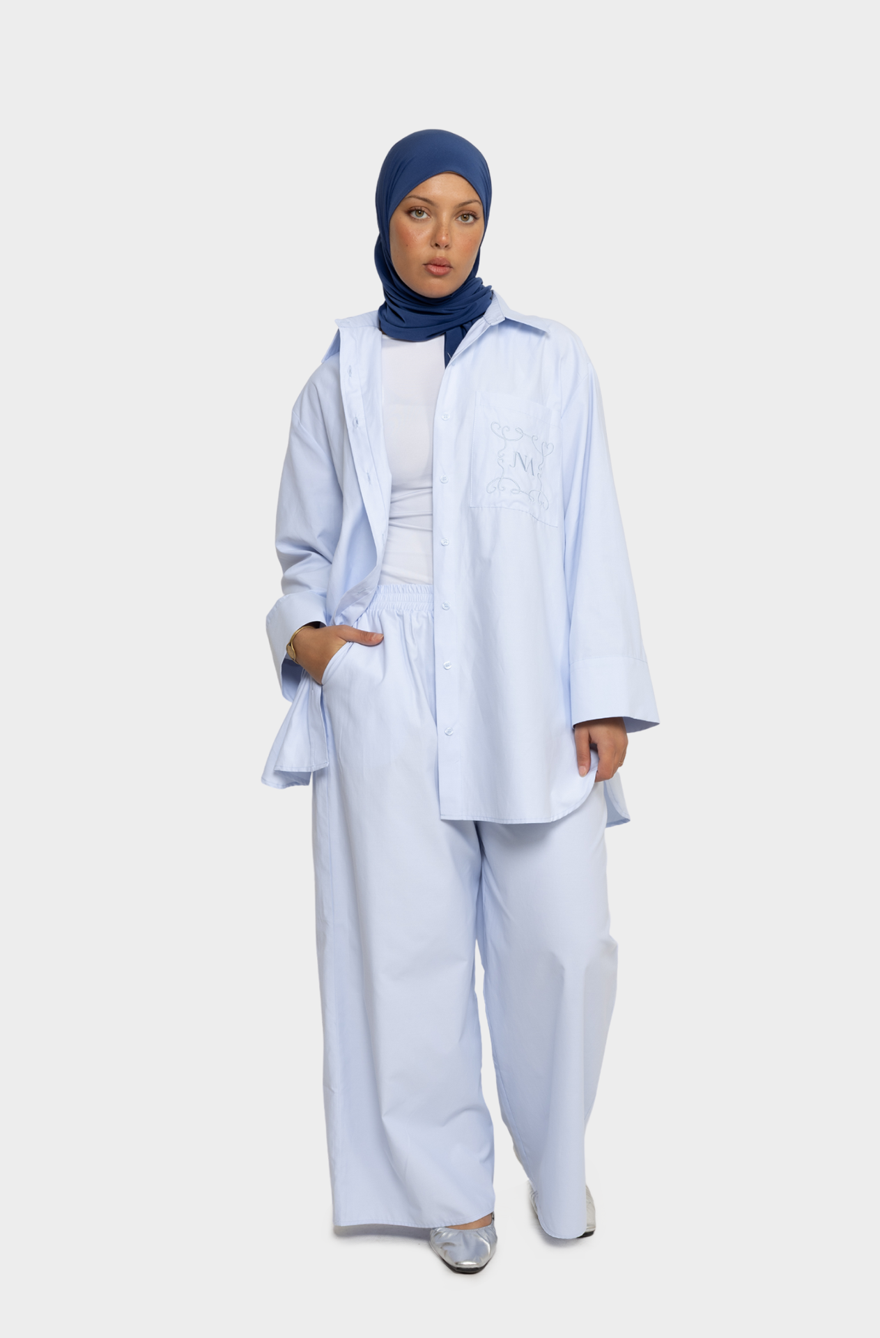 Pantalon oversize coton ciel