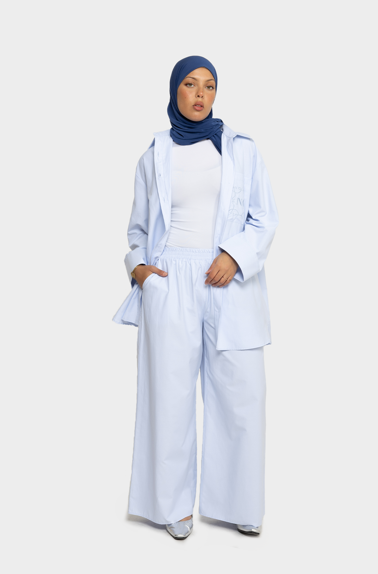 Pantalon oversize coton ciel