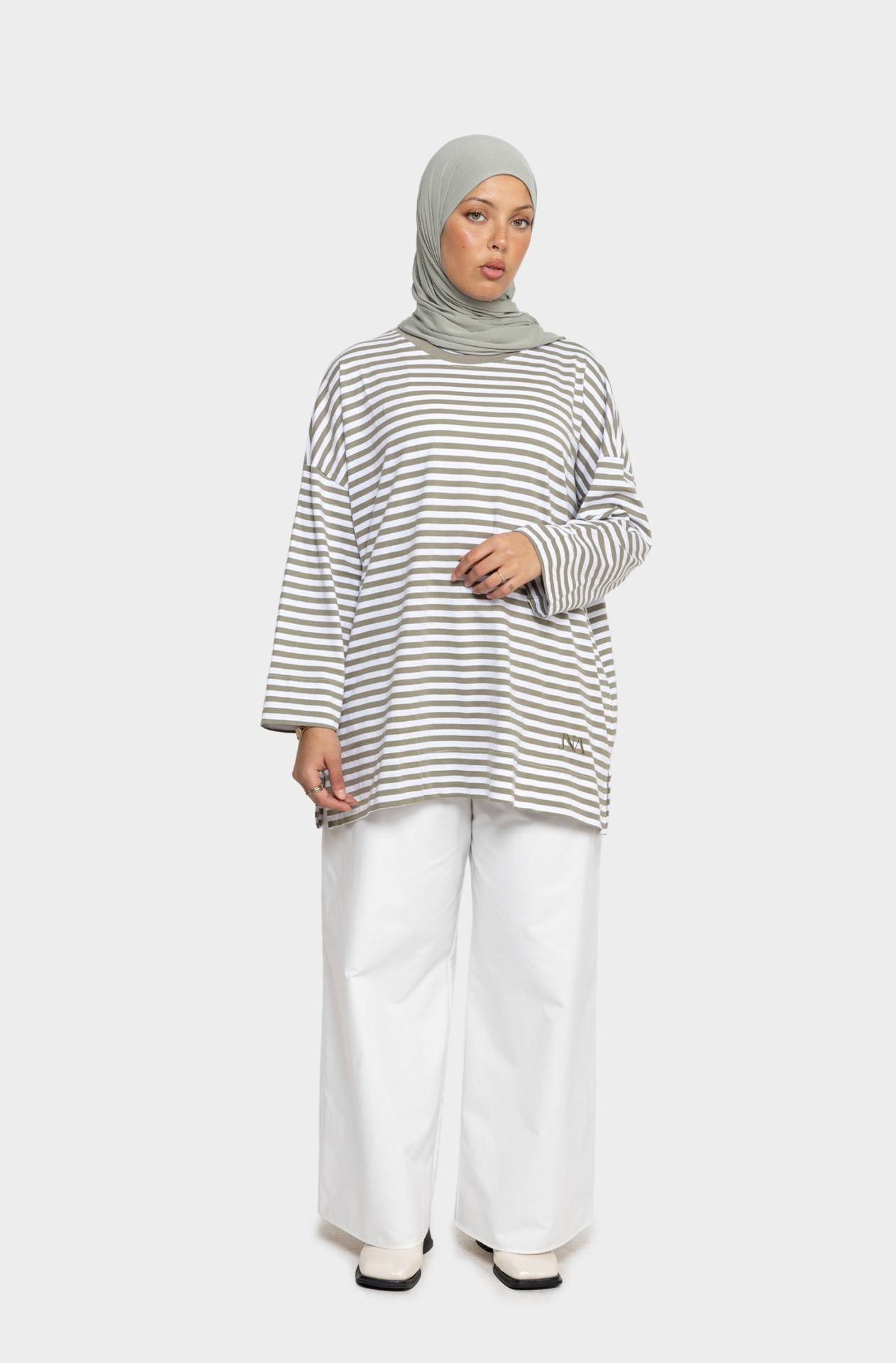 Olive/ecru striped sailor t-shirt