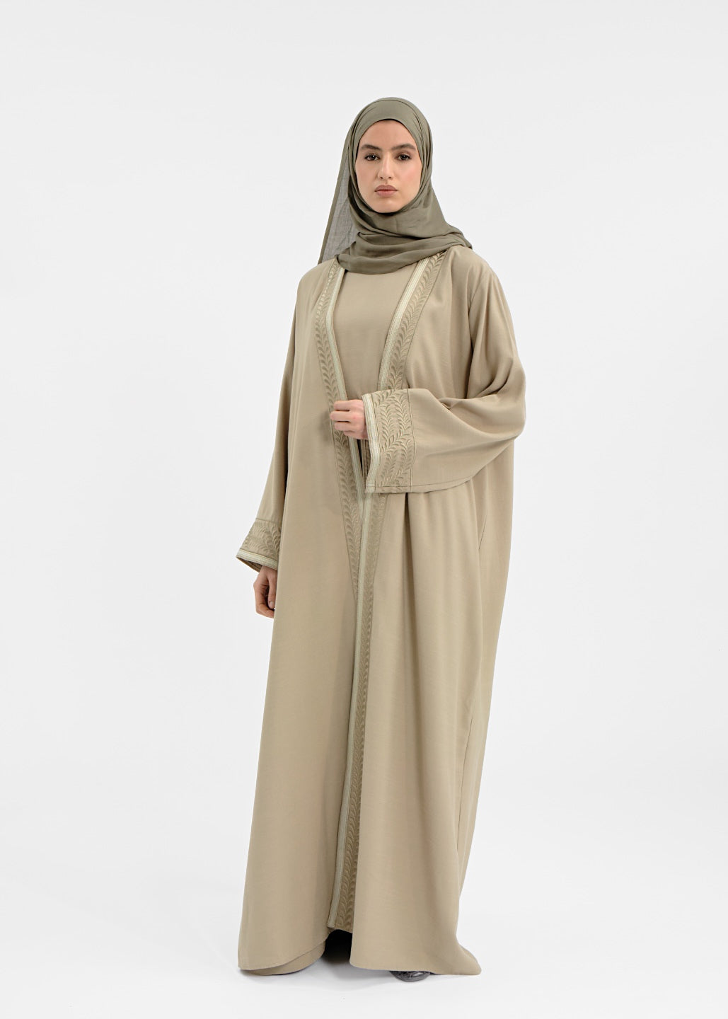 Abaya set safsaf kaki