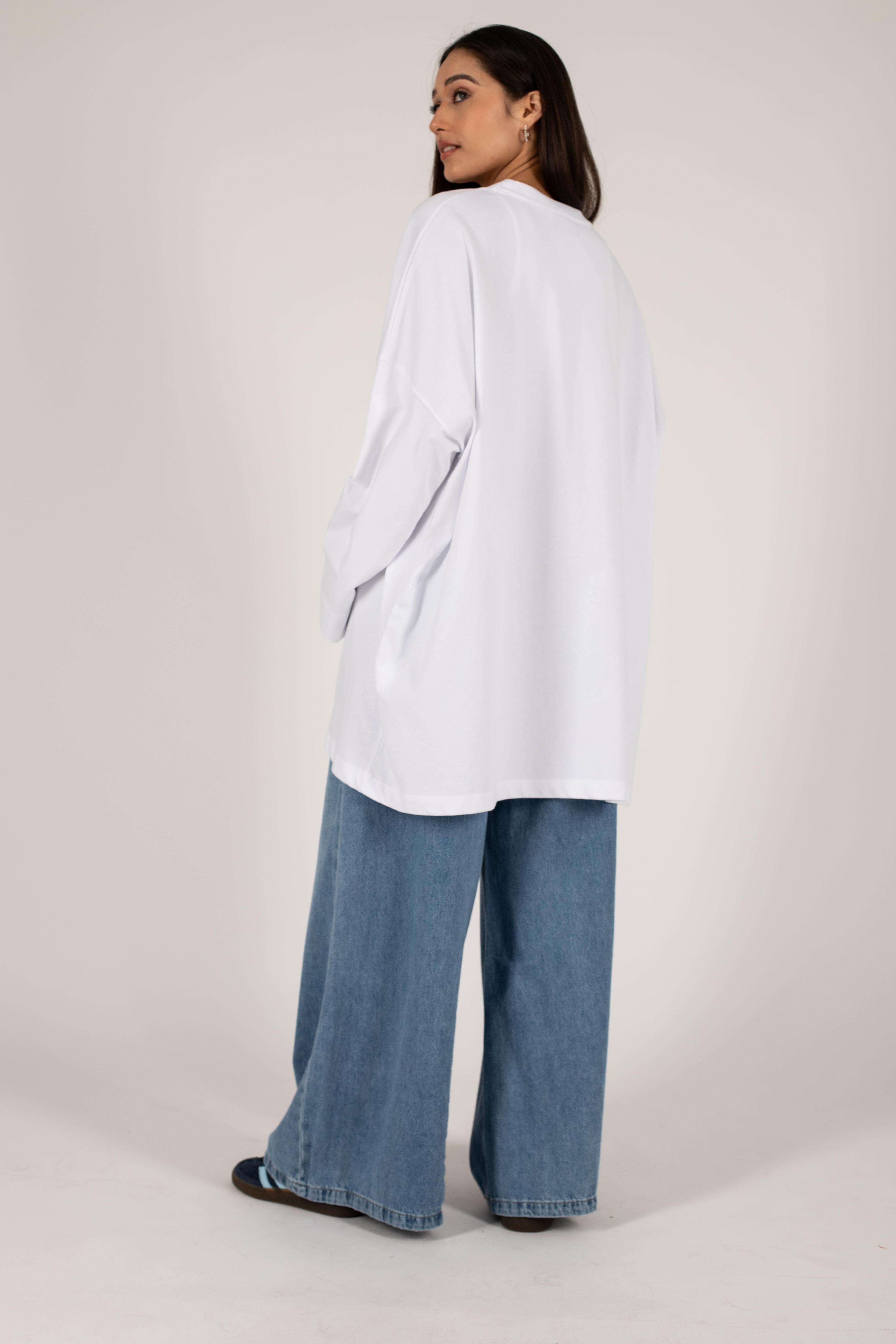 T-shirt oversize blanc/bleu navy JNA