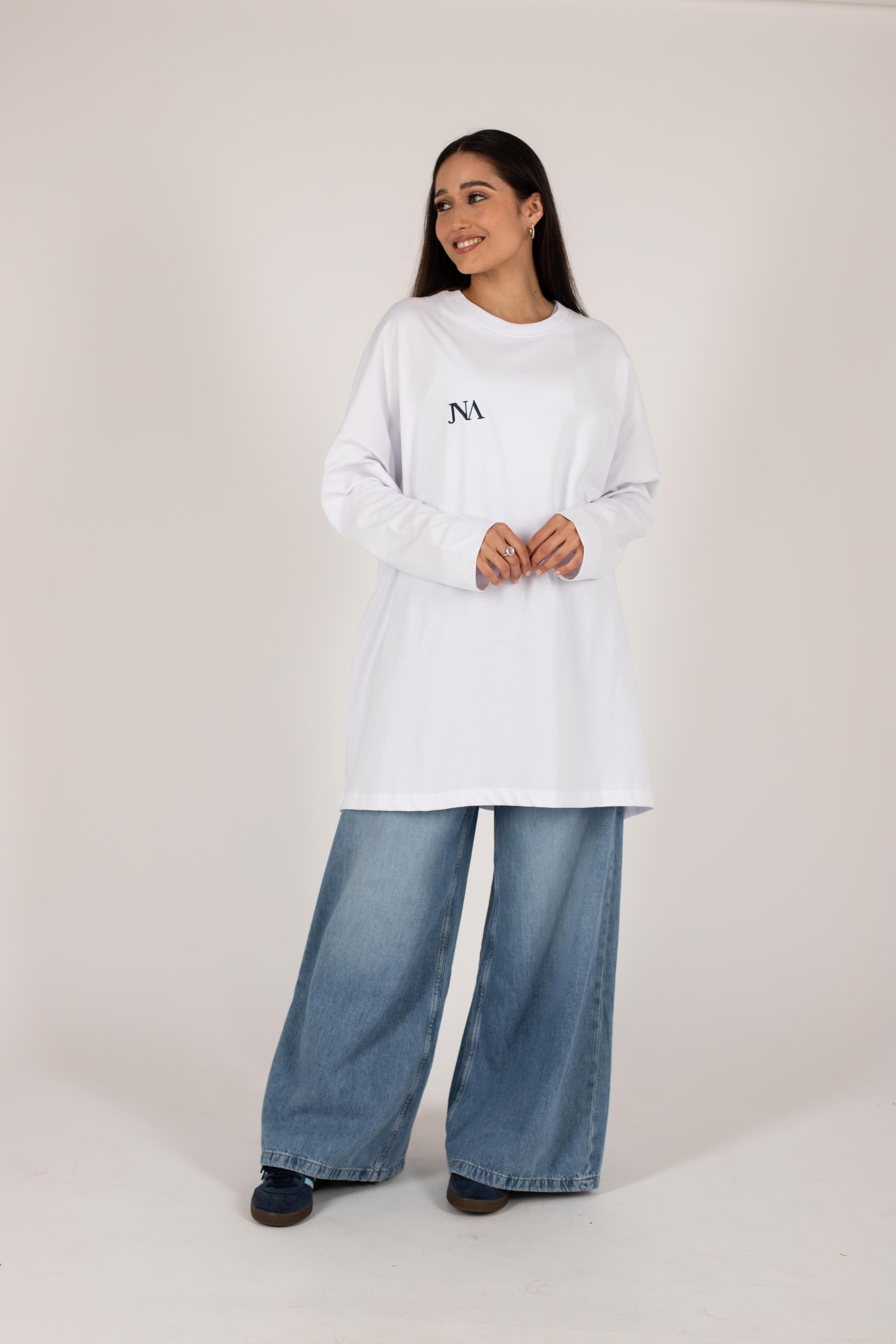 T-shirt oversize blanc/bleu navy JNA