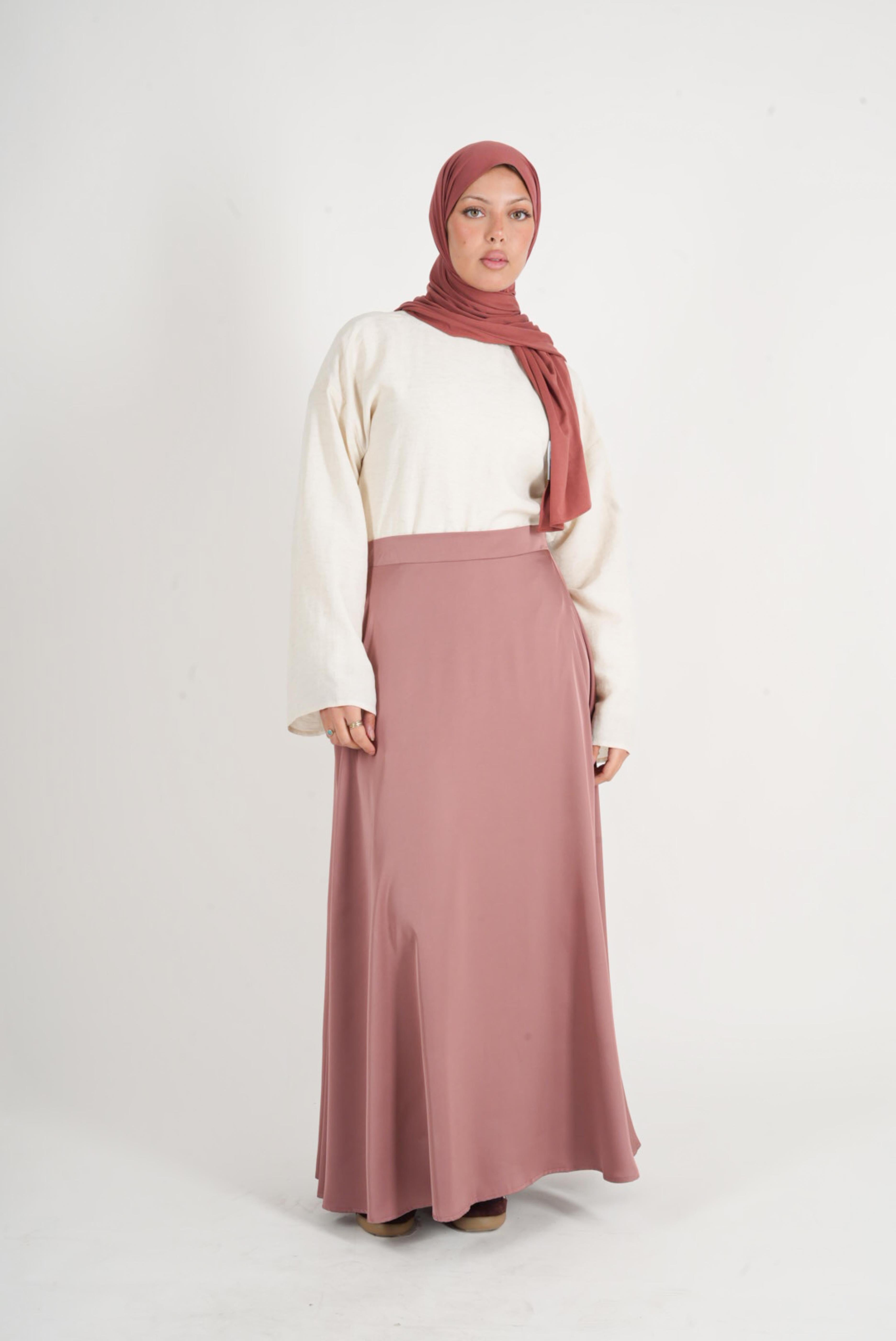 Old pink satin flared skirt