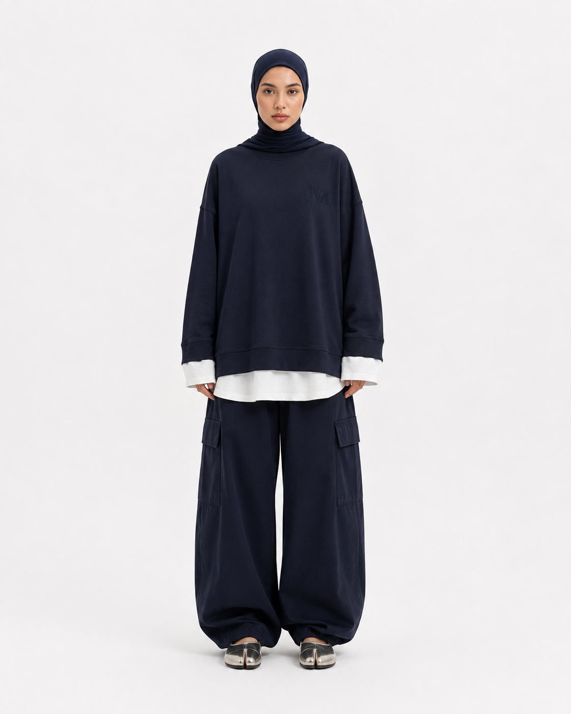 Two-material sweater navy