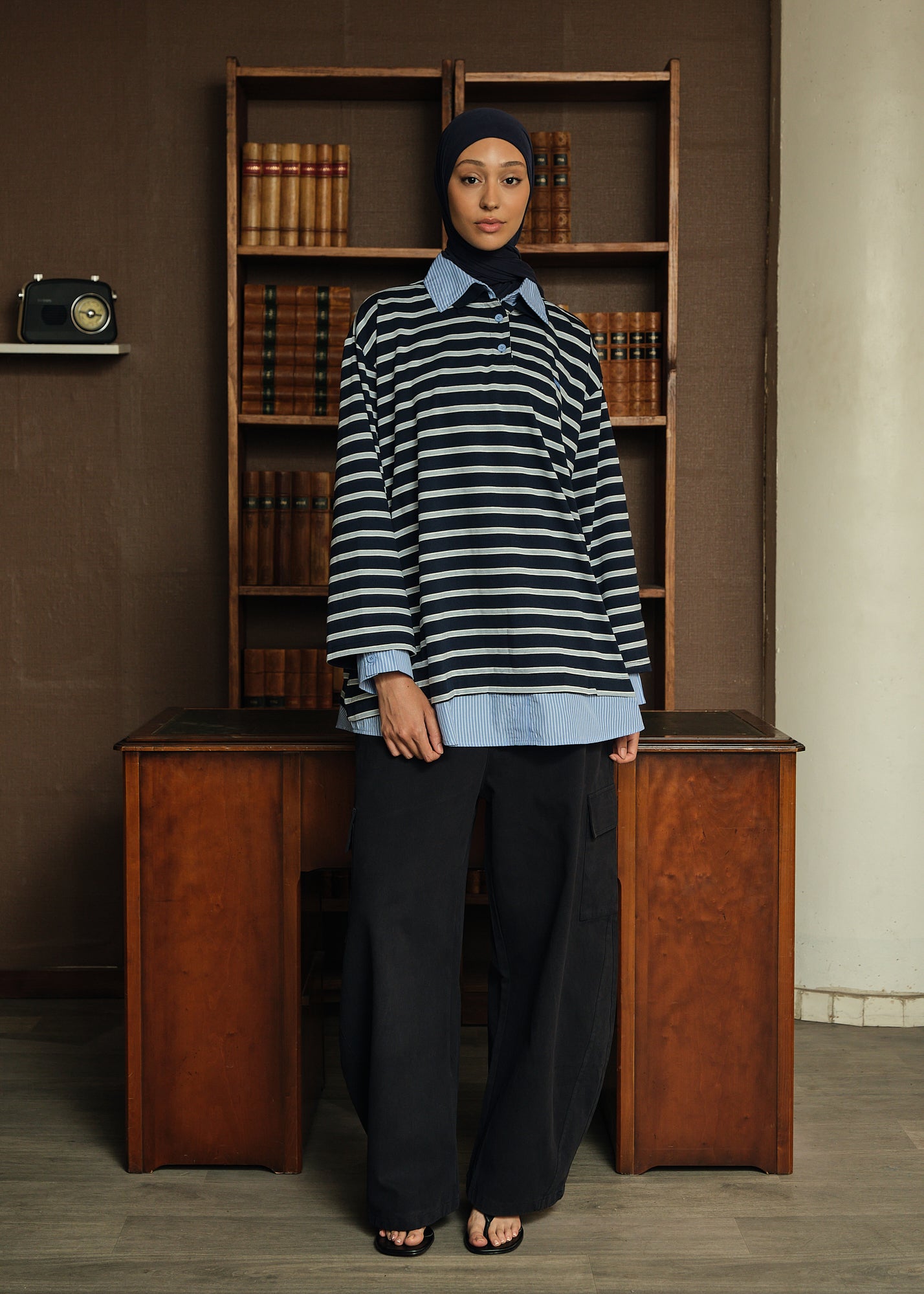 Navy blue stripe polo