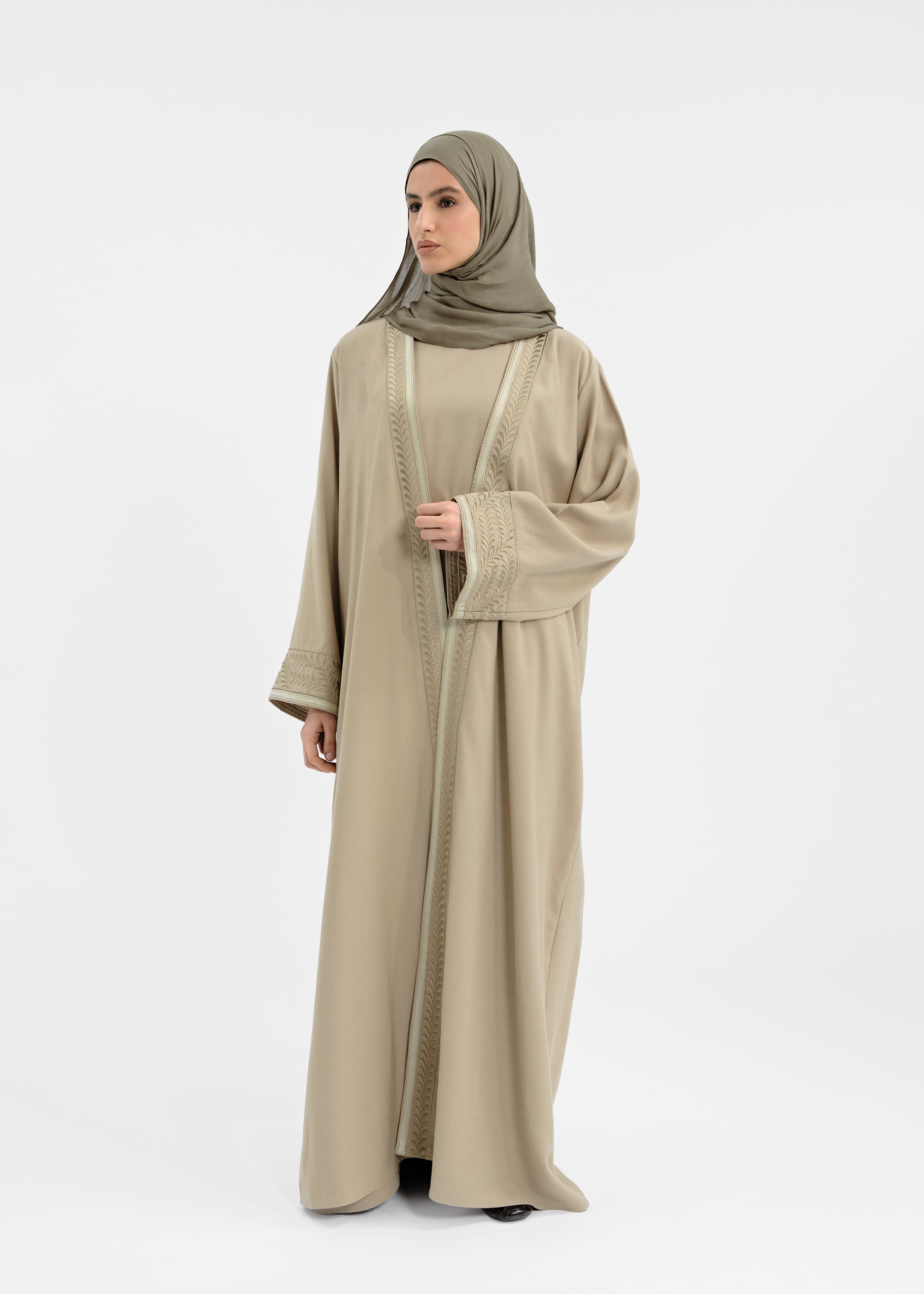 Abaya set safsaf kaki