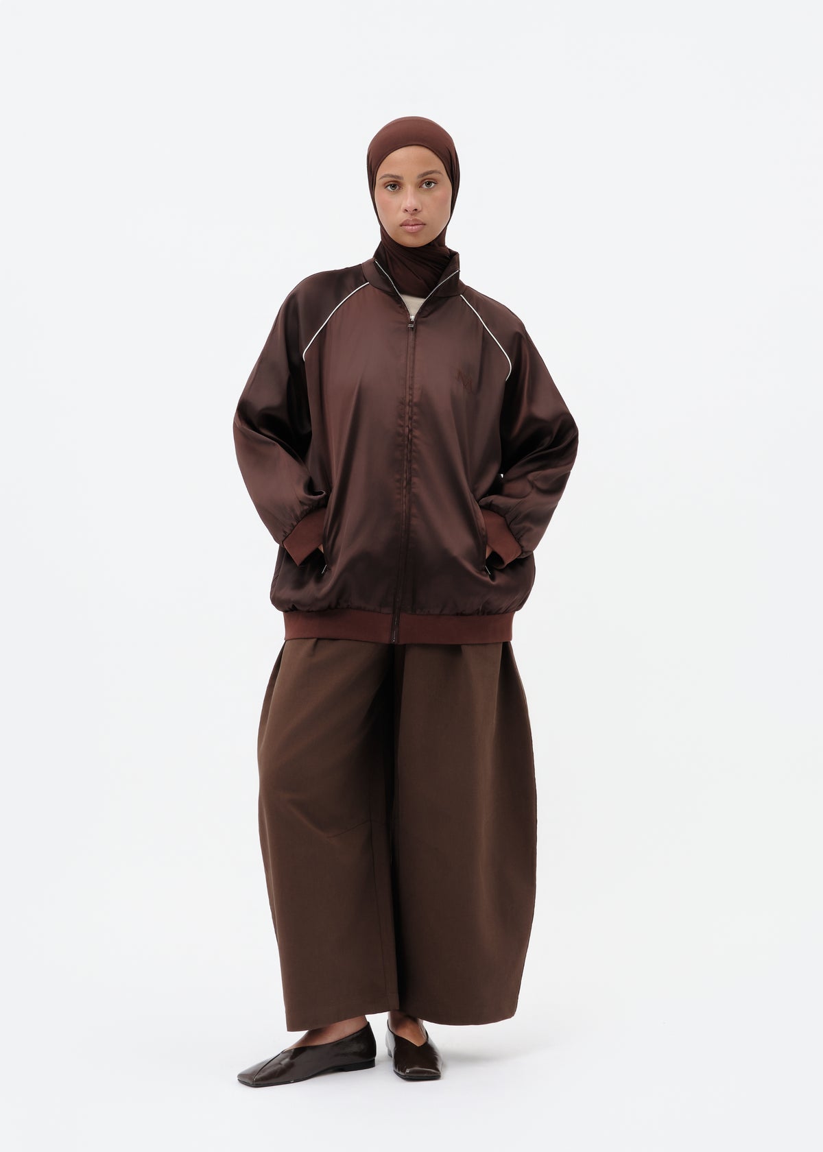 Blouson silky oversize marron
