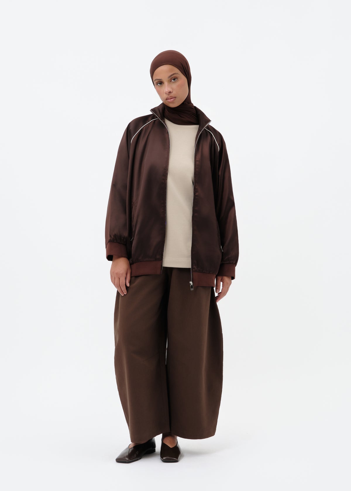Blouson silky oversize marron