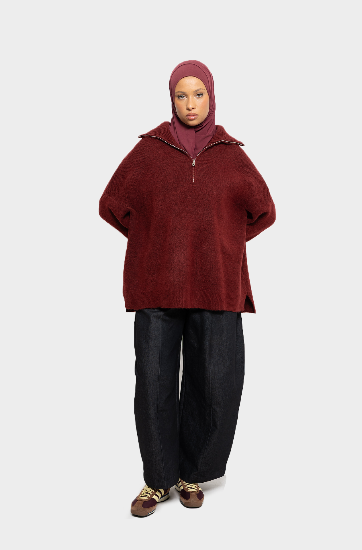 Pull col zip Bordeaux