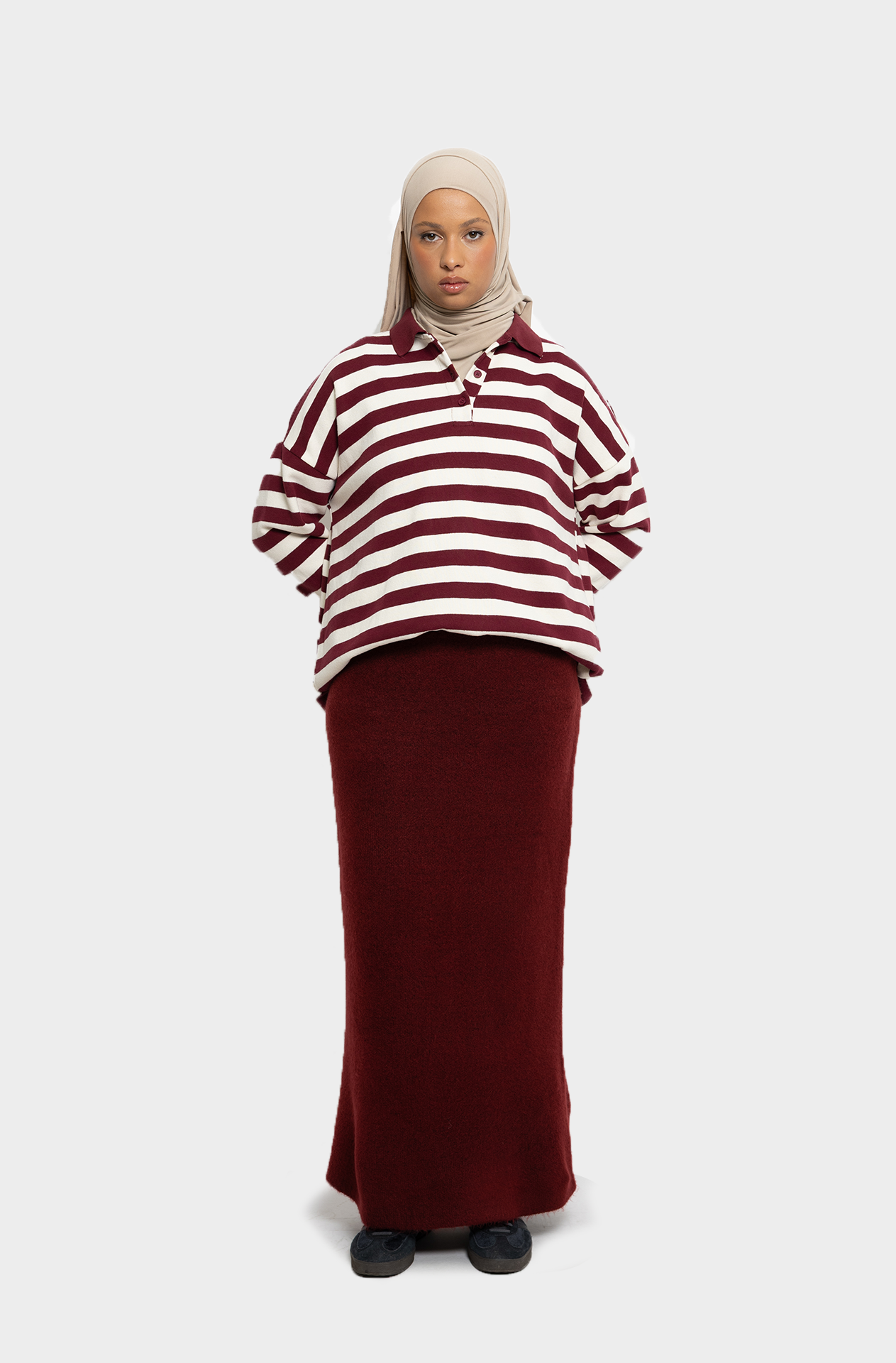 Jupe droite en laine bordeaux