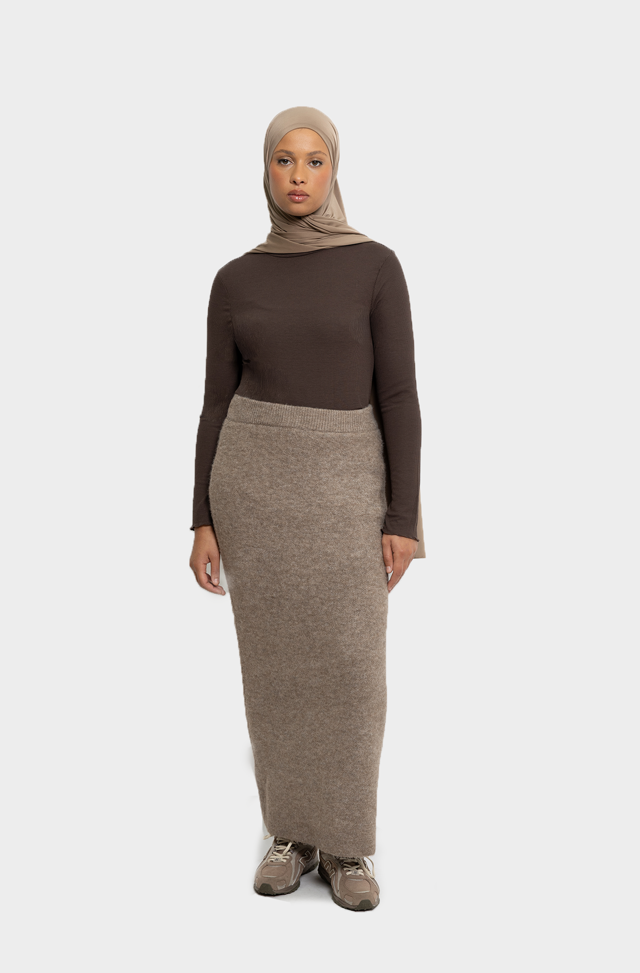 Jupe droite en laine Taupe