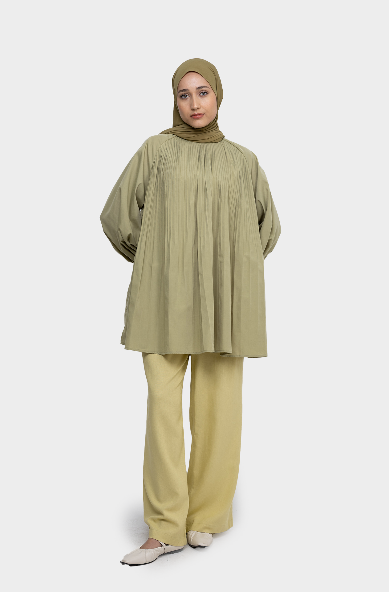 Chemise plissé Olive